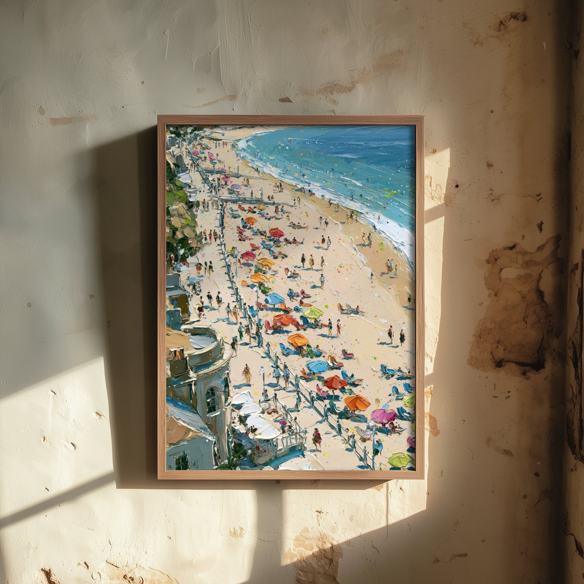 Weymouth Beach Travel Poster - Aerial Beach Art Print - Impasto Beach Painting - Dorset Panel 1/3