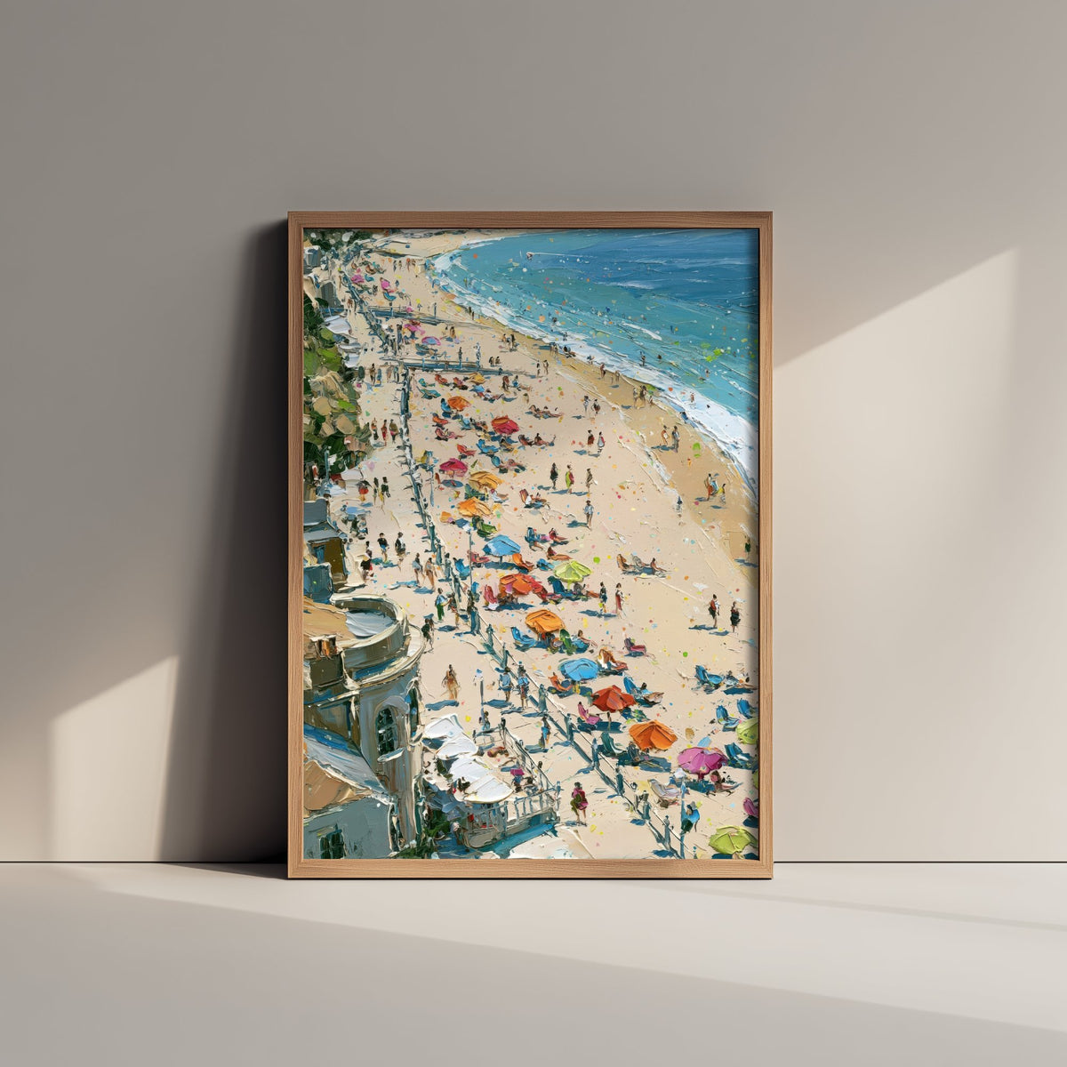 Weymouth Beach Travel Poster - Aerial Beach Art Print - Impasto Beach Painting - Dorset Panel 1/3