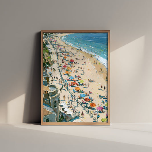 Weymouth Beach Travel Poster - Aerial Beach Art Print - Impasto Beach Painting - Dorset Panel 1/3