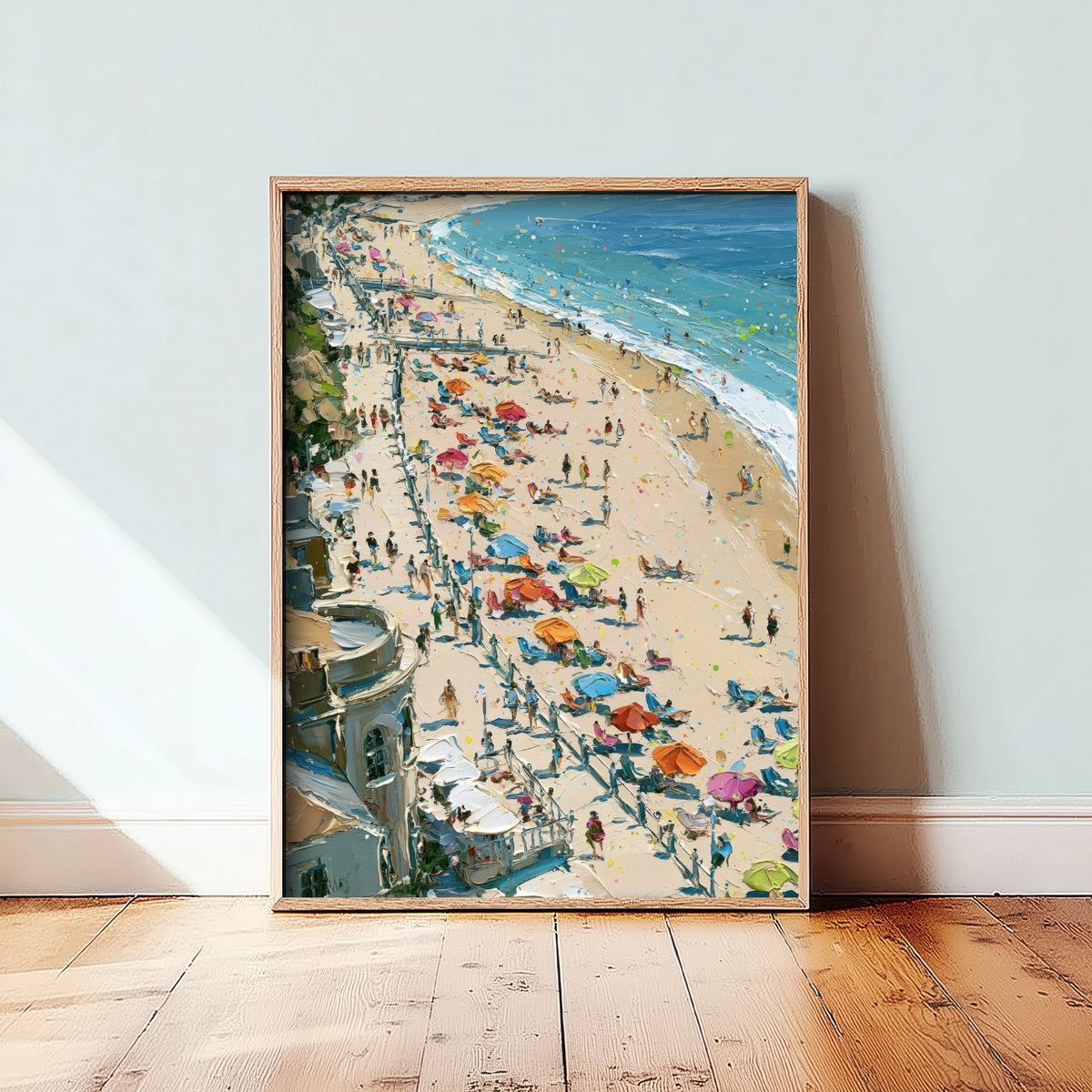 Weymouth Beach Travel Poster - Aerial Beach Art Print - Impasto Beach Painting - Dorset Panel 1/3