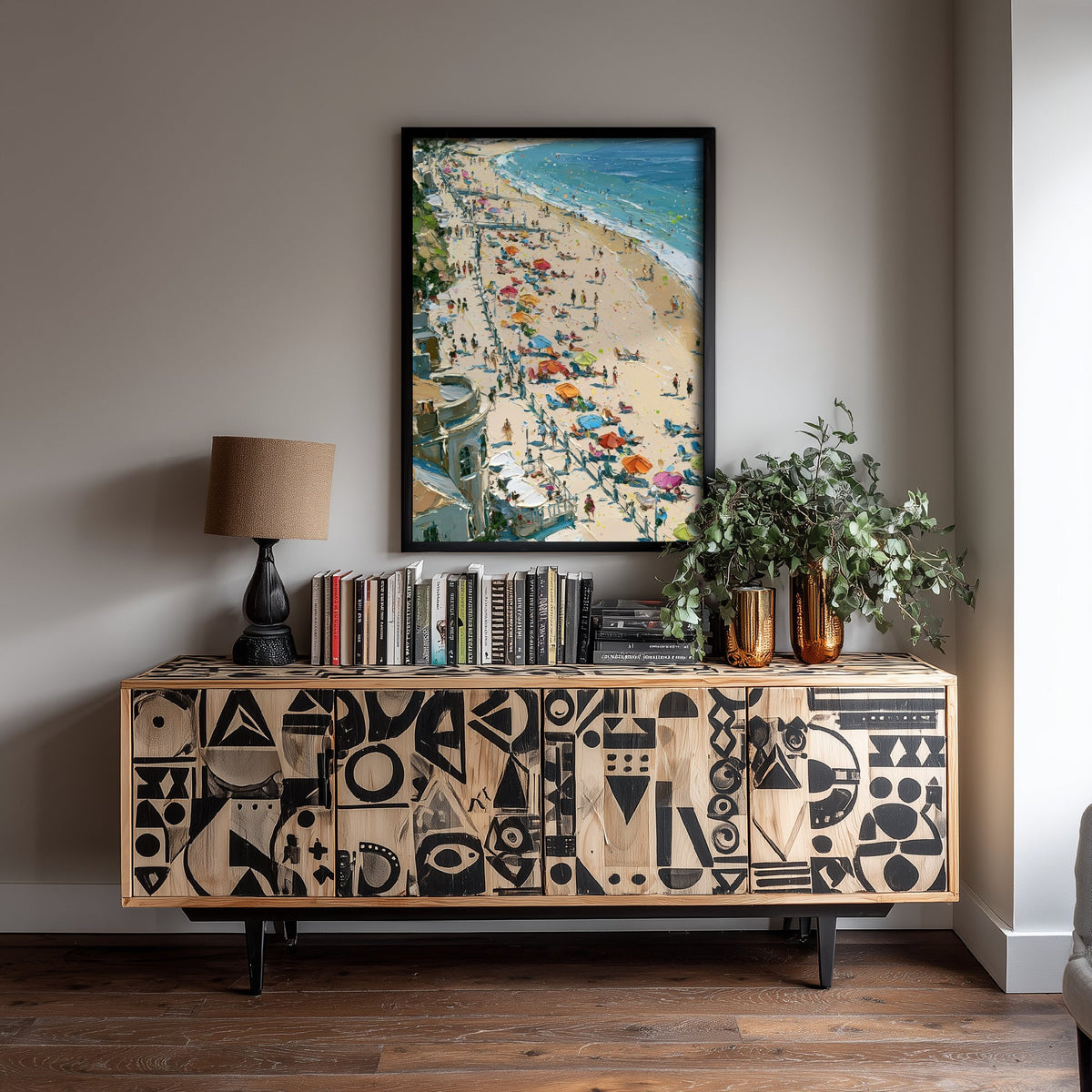 Weymouth Beach Travel Poster - Aerial Beach Art Print - Impasto Beach Painting - Dorset Panel 1/3