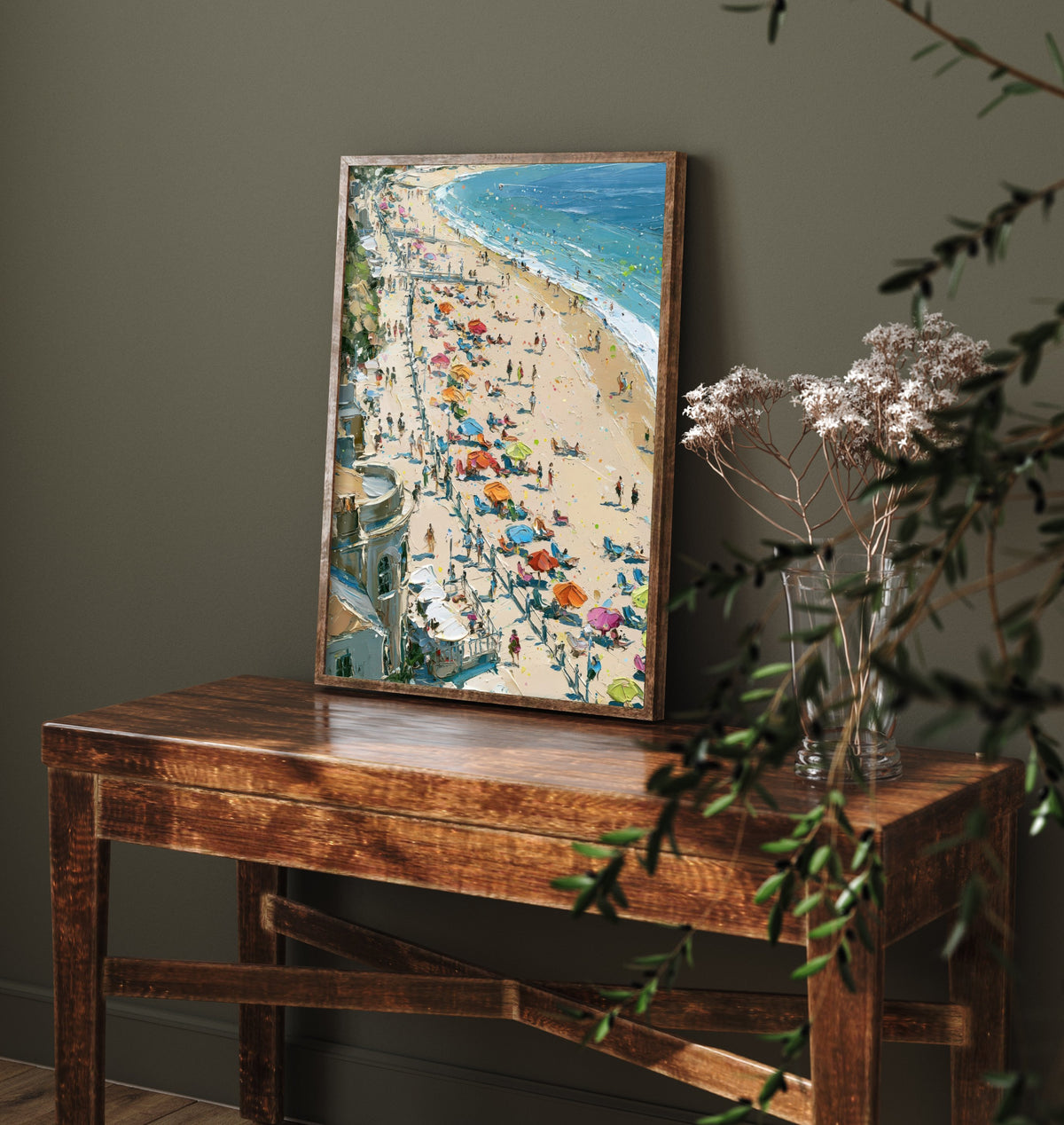 Weymouth Beach Travel Poster - Aerial Beach Art Print - Impasto Beach Painting - Dorset Panel 1/3