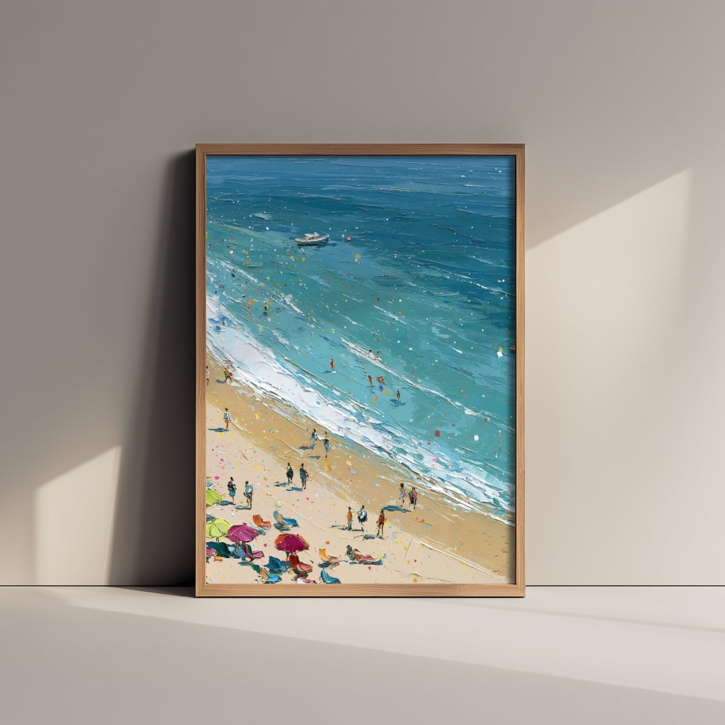 Weymouth Beach Travel Poster - Aerial Beach Art Print - Impasto Beach Painting - Dorset Panel 2/3