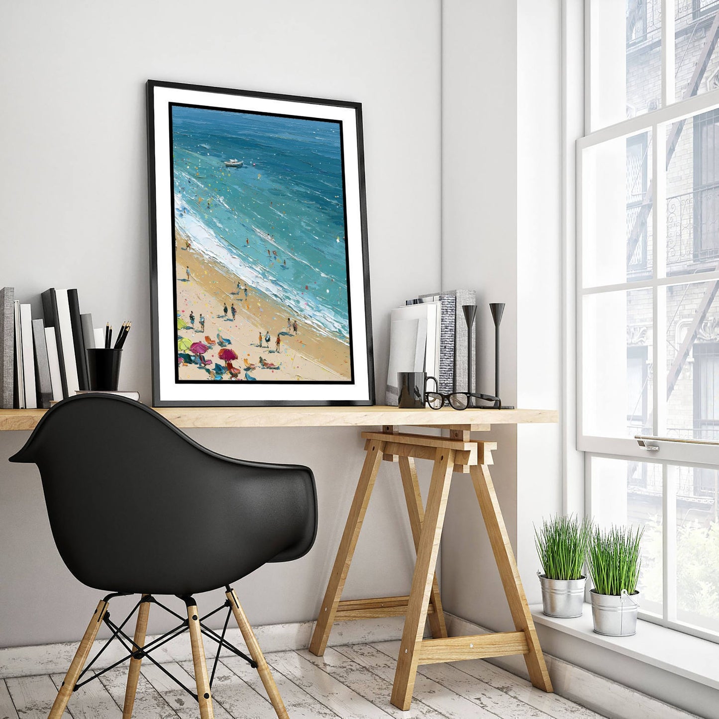 Weymouth Beach Travel Poster - Aerial Beach Art Print - Impasto Beach Painting - Dorset Panel 2/3