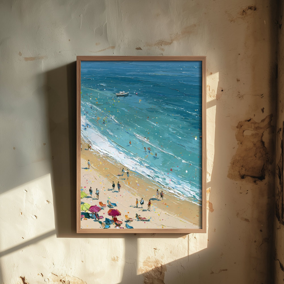 Weymouth Beach Travel Poster - Aerial Beach Art Print - Impasto Beach Painting - Dorset Panel 2/3