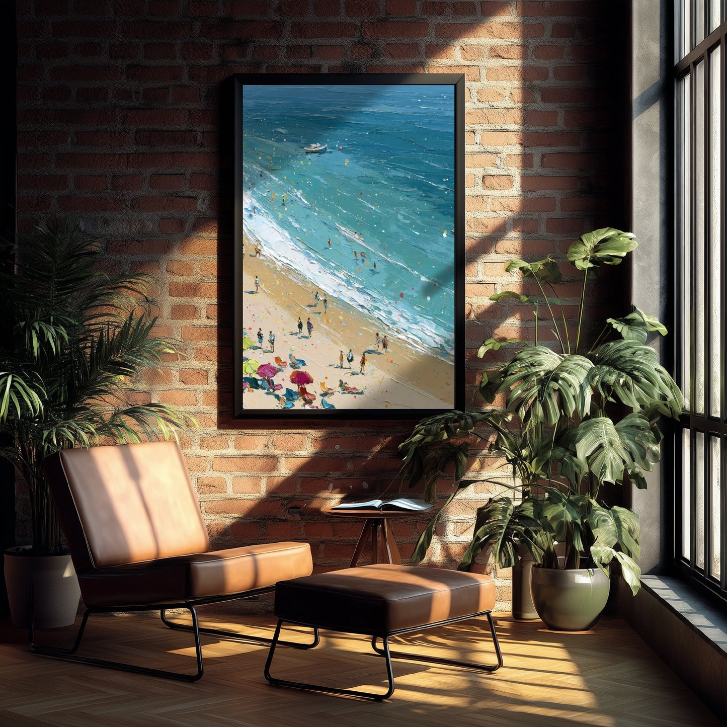 Weymouth Beach Travel Poster - Aerial Beach Art Print - Impasto Beach Painting - Dorset Panel 2/3