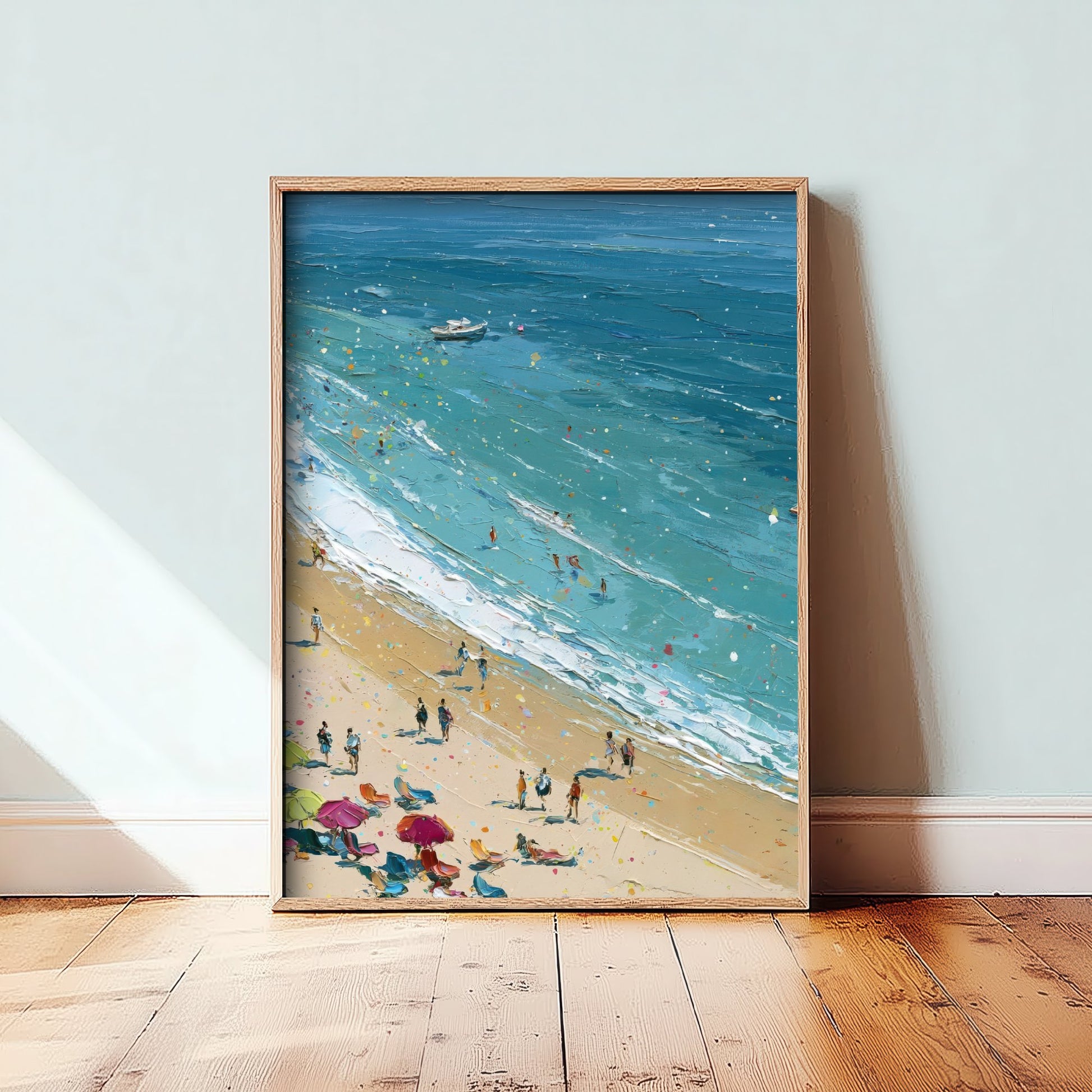 Weymouth Beach Travel Poster - Aerial Beach Art Print - Impasto Beach Painting - Dorset Panel 2/3