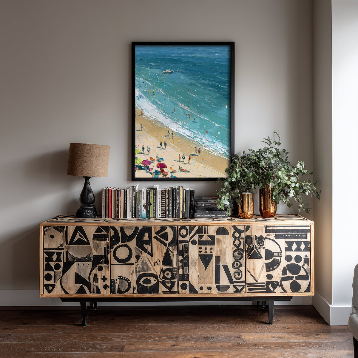 Weymouth Beach Travel Poster - Aerial Beach Art Print - Impasto Beach Painting - Dorset Panel 2/3