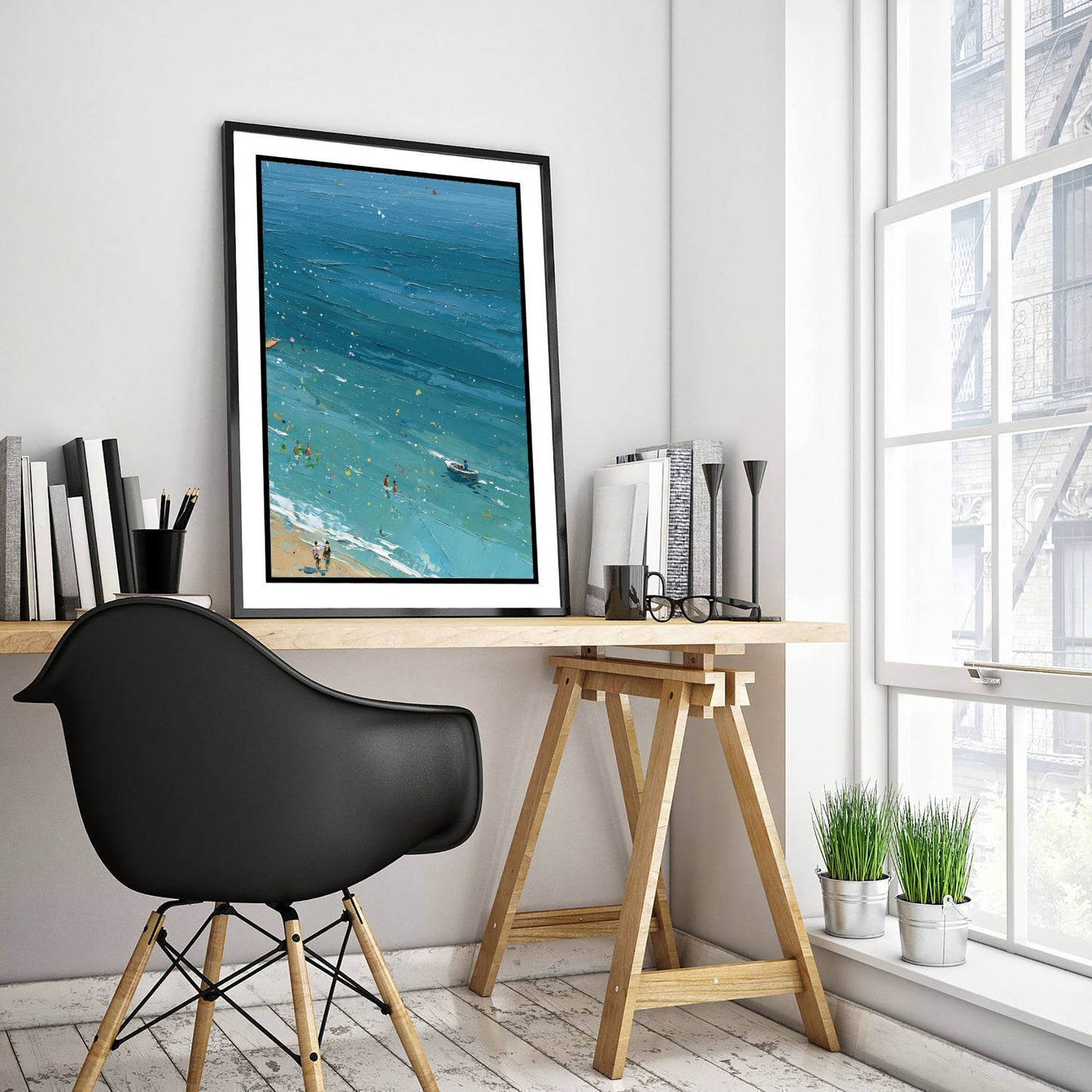 Weymouth Beach Travel Poster - Aerial Beach Art Print - Impasto Beach Painting - Dorset Panel 3/3