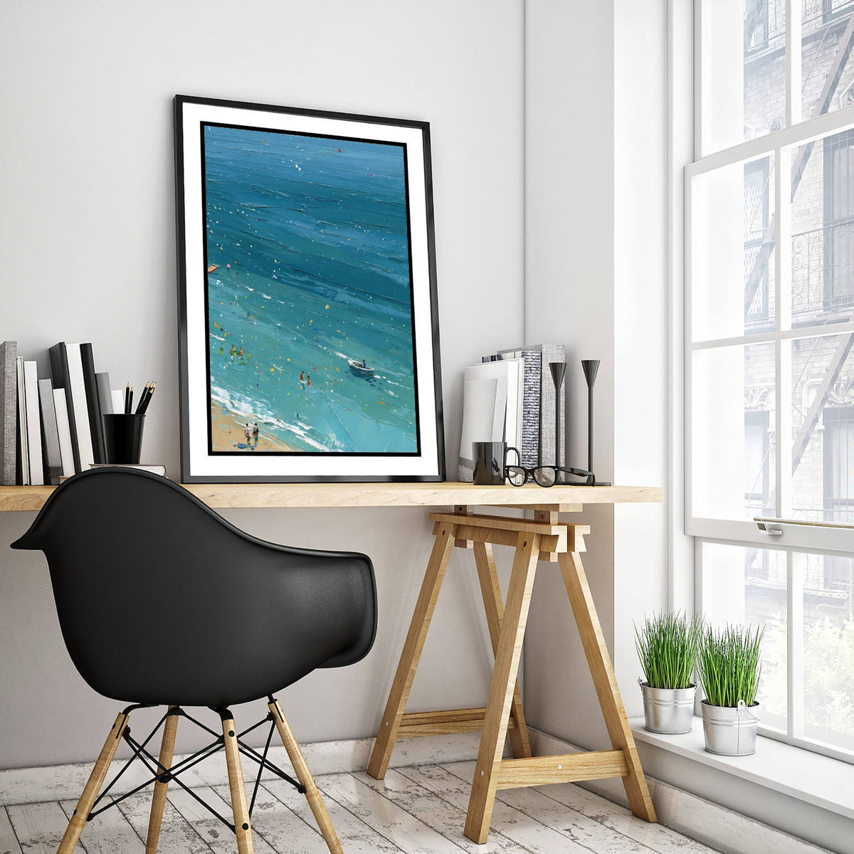 Weymouth Beach Travel Poster - Aerial Beach Art Print - Impasto Beach Painting - Dorset Panel 3/3
