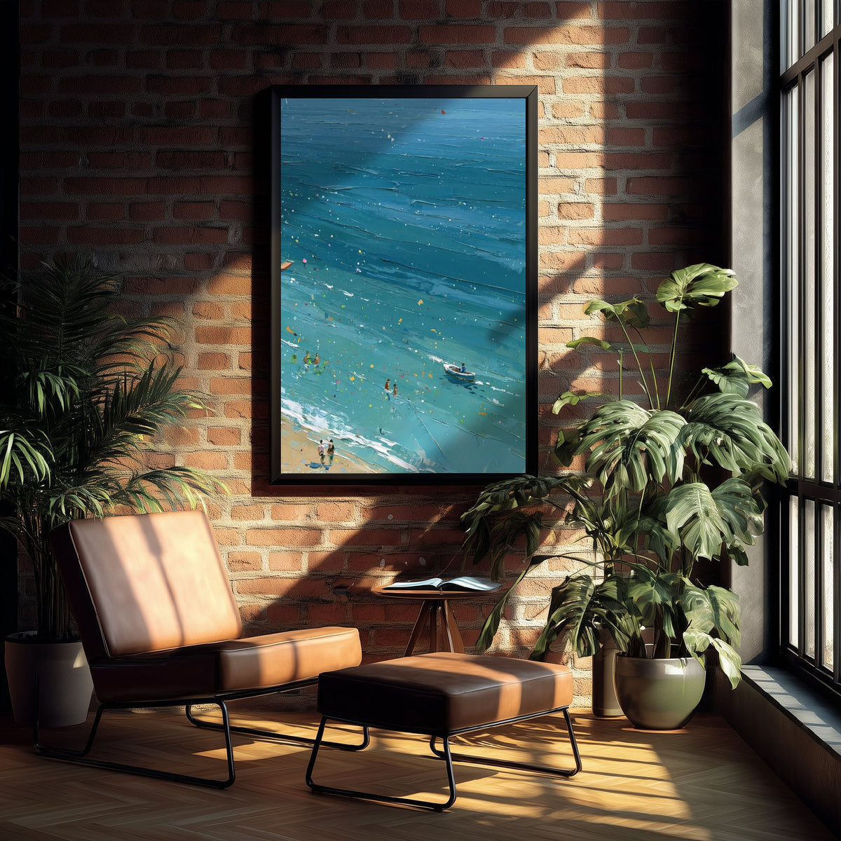 Weymouth Beach Travel Poster - Aerial Beach Art Print - Impasto Beach Painting - Dorset Panel 3/3