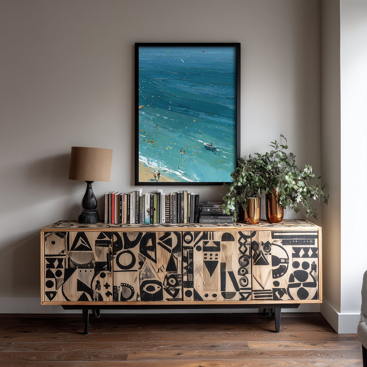 Weymouth Beach Travel Poster - Aerial Beach Art Print - Impasto Beach Painting - Dorset Panel 3/3