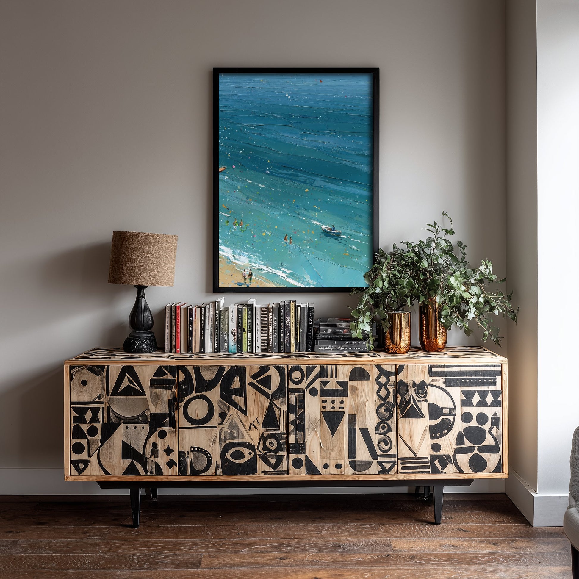 Weymouth Beach Travel Poster - Aerial Beach Art Print - Impasto Beach Painting - Dorset Panel 3/3