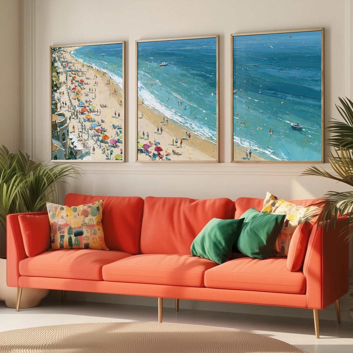 Set of Three Weymouth Beach Prints - Aerial Coastal Oil Painting Posters - Colourful Seaside Wall Art - England