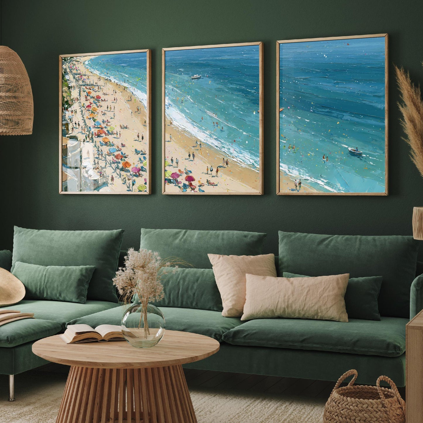 Set of Three Weymouth Beach Prints - Aerial Coastal Oil Painting Posters - Colourful Seaside Wall Art - England