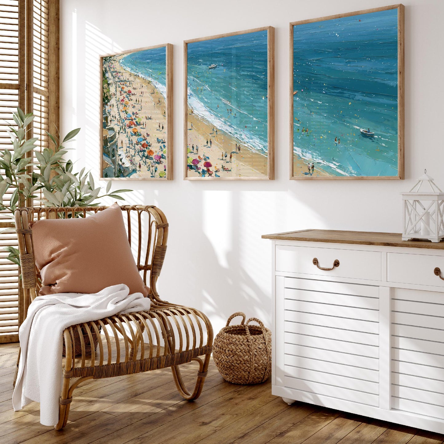 Set of Three Weymouth Beach Prints - Aerial Coastal Oil Painting Posters - Colourful Seaside Wall Art - England