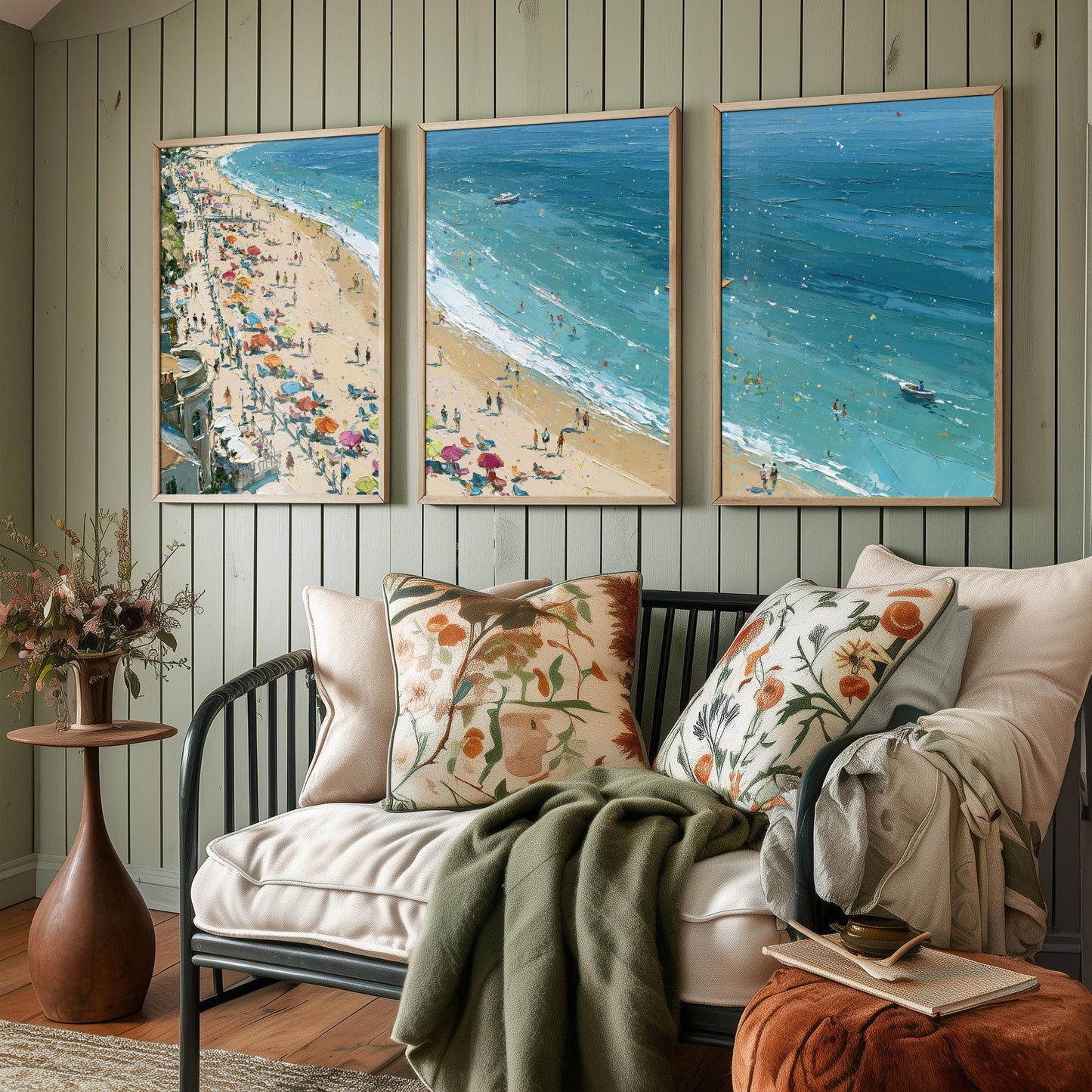 Set of Three Weymouth Beach Prints - Aerial Coastal Oil Painting Posters - Colourful Seaside Wall Art - England