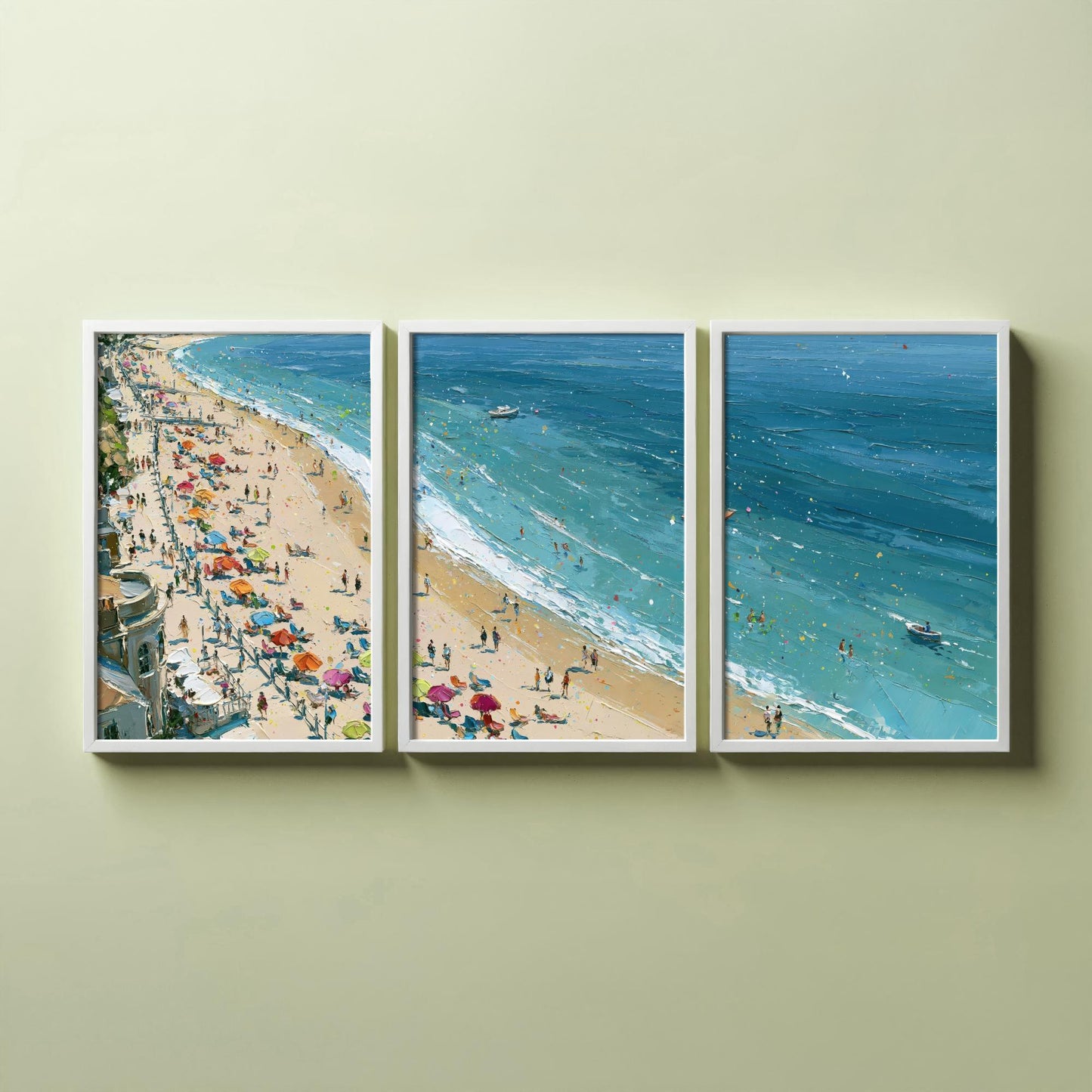 Set of Three Weymouth Beach Prints - Aerial Coastal Oil Painting Posters - Colourful Seaside Wall Art - England