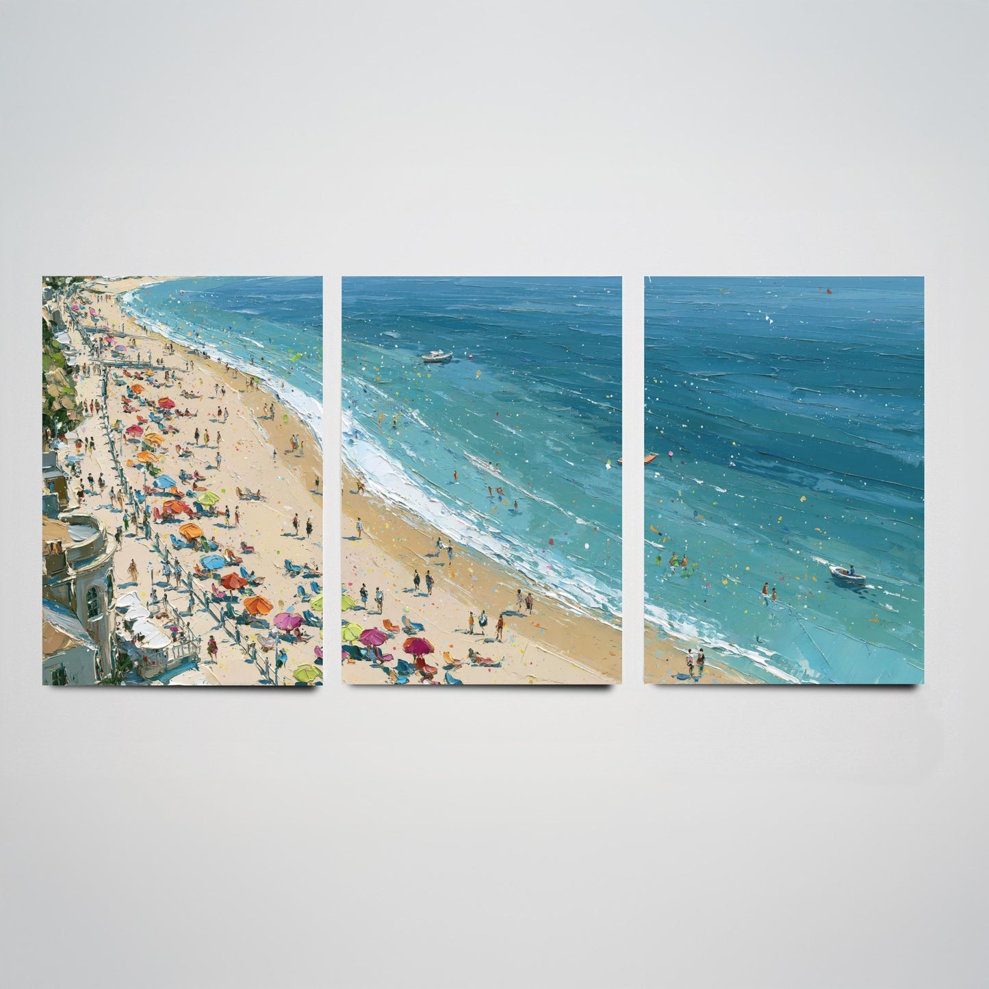 Set of Three Weymouth Beach Prints - Aerial Coastal Oil Painting Posters - Colourful Seaside Wall Art - England