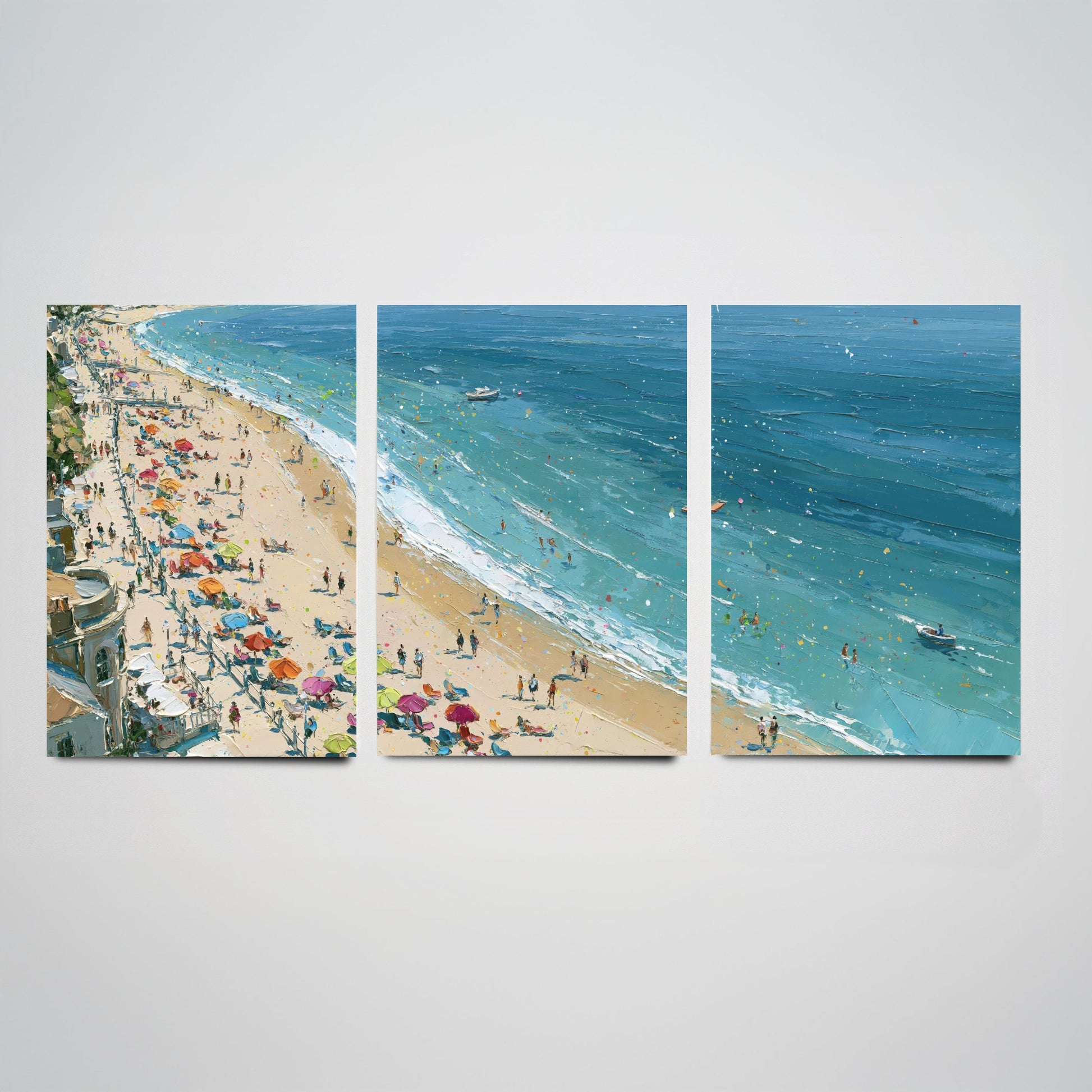 Set of Three Weymouth Beach Prints - Aerial Coastal Oil Painting Posters - Colourful Seaside Wall Art - England