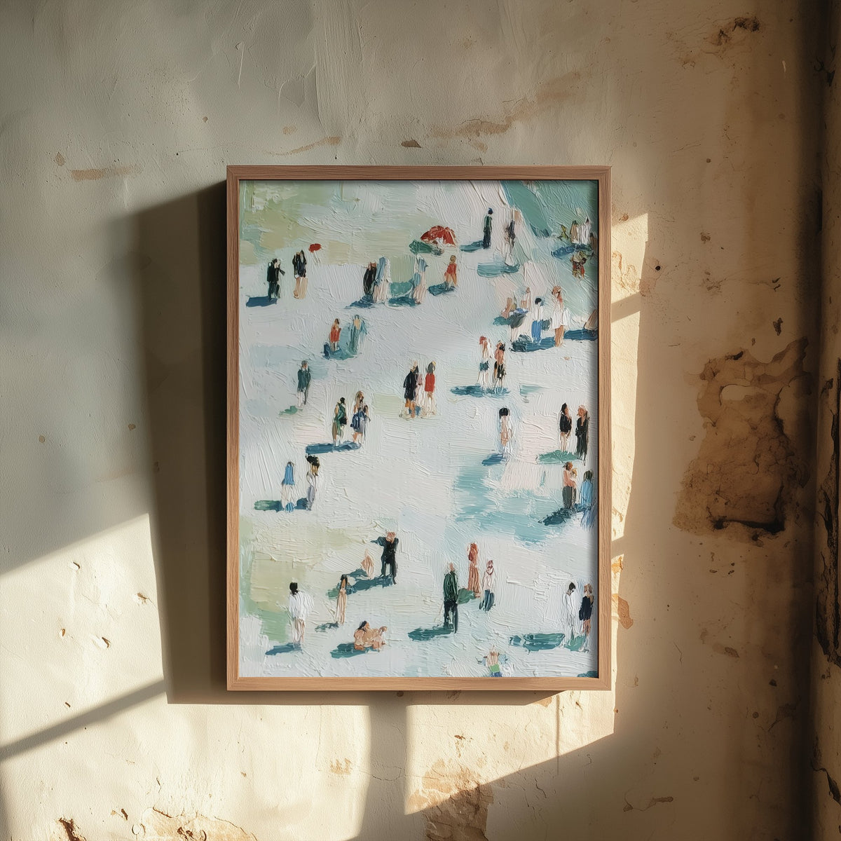 Whitby Beach Travel Poster - Aerial Beach Art Print - Impasto Beach Painting - North Yorkshire Panel 1/3
