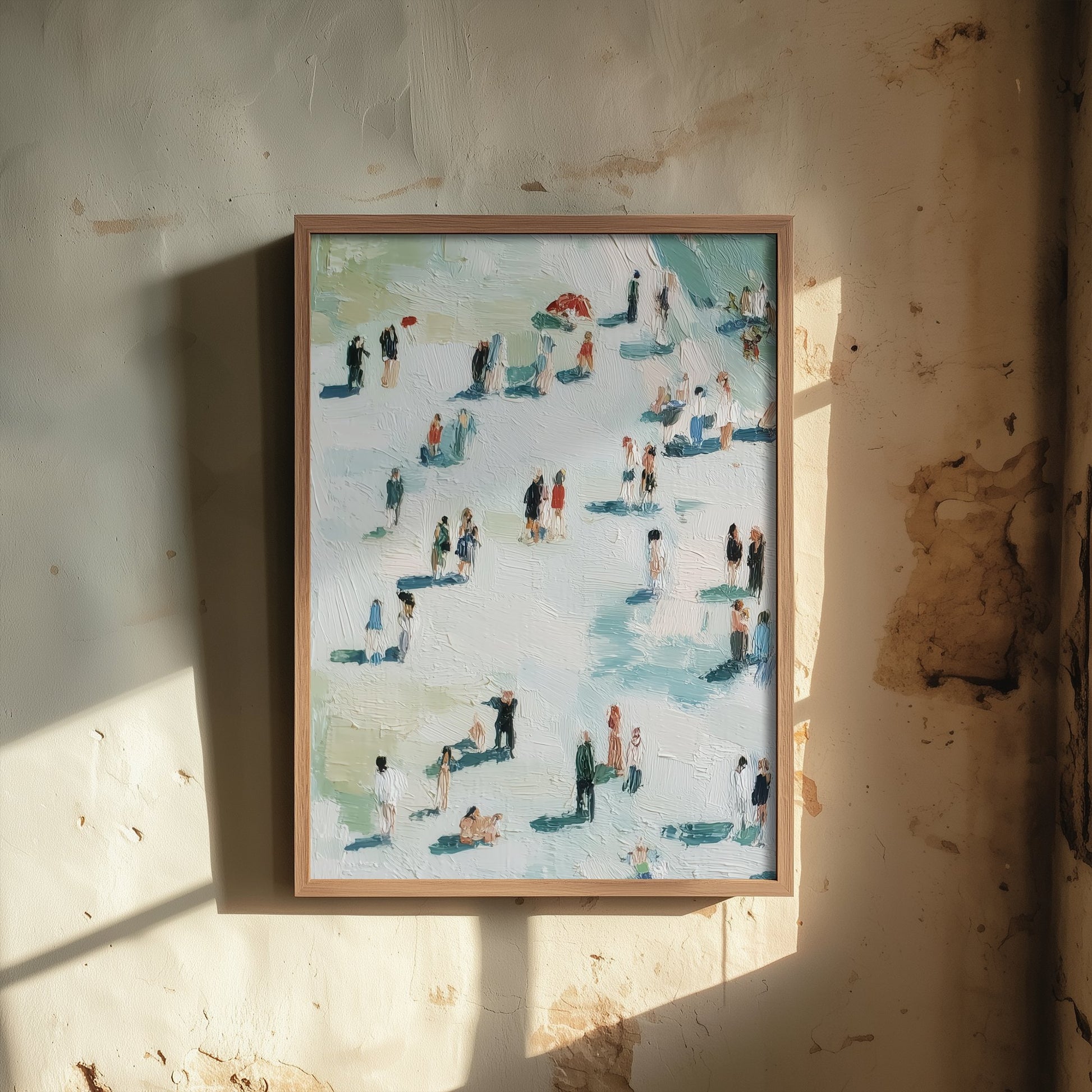 Whitby Beach Travel Poster - Aerial Beach Art Print - Impasto Beach Painting - North Yorkshire Panel 1/3