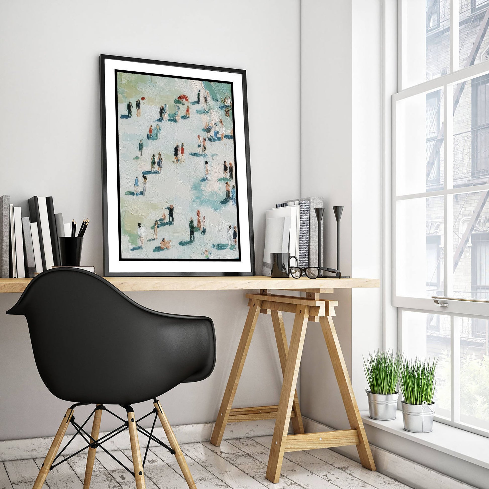 Whitby Beach Travel Poster - Aerial Beach Art Print - Impasto Beach Painting - North Yorkshire Panel 1/3