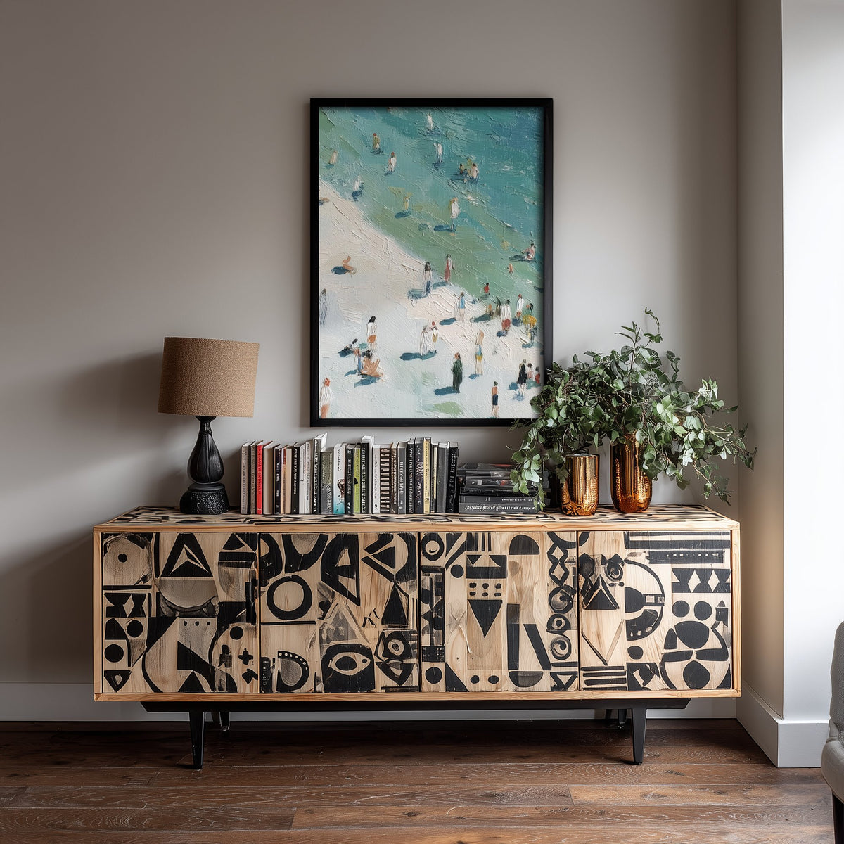 Whitby Beach Travel Poster - Aerial Beach Art Print - Impasto Beach Painting - North Yorkshire Panel 2/3