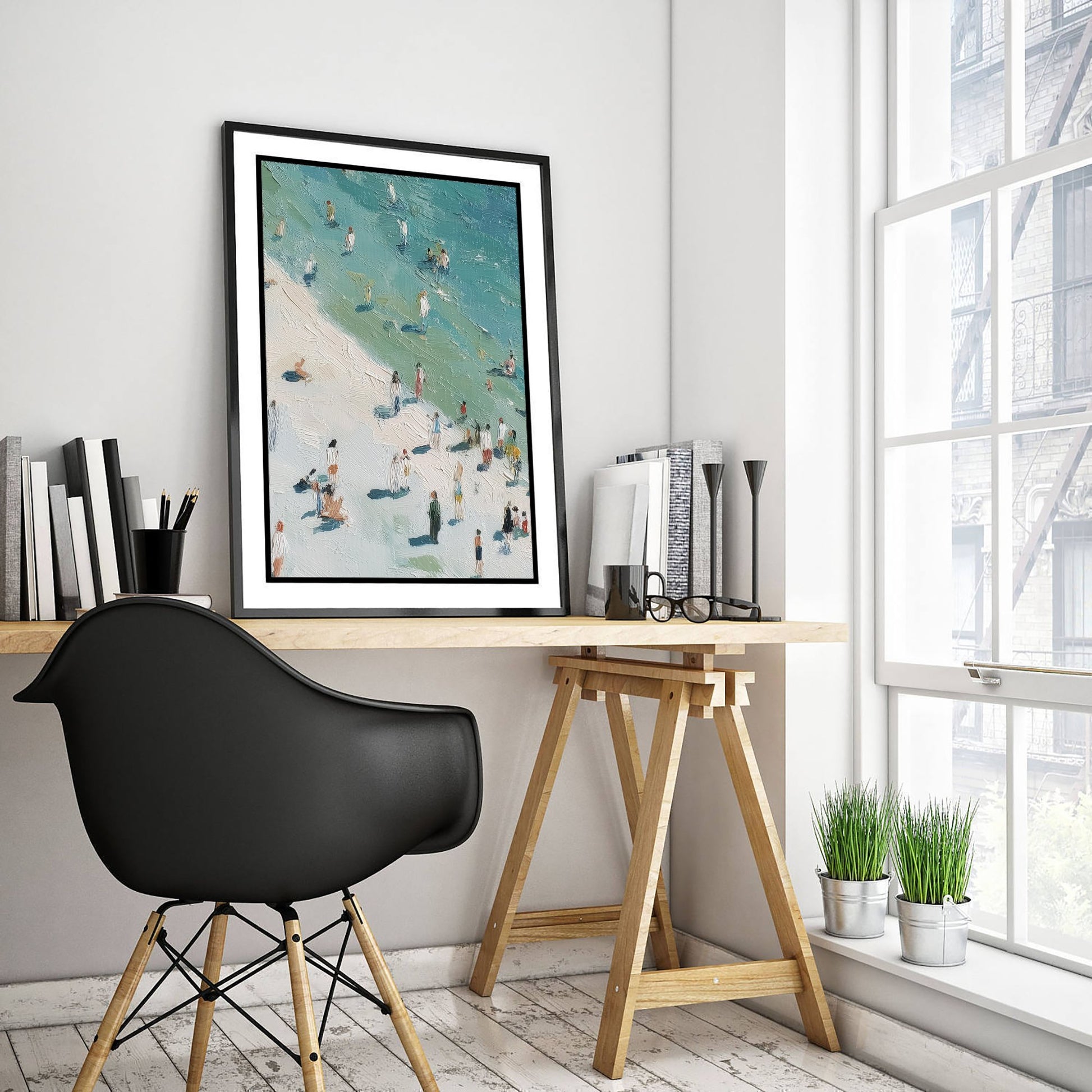 Whitby Beach Travel Poster - Aerial Beach Art Print - Impasto Beach Painting - North Yorkshire Panel 2/3