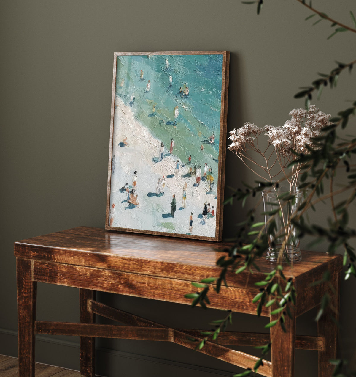 Whitby Beach Travel Poster - Aerial Beach Art Print - Impasto Beach Painting - North Yorkshire Panel 2/3