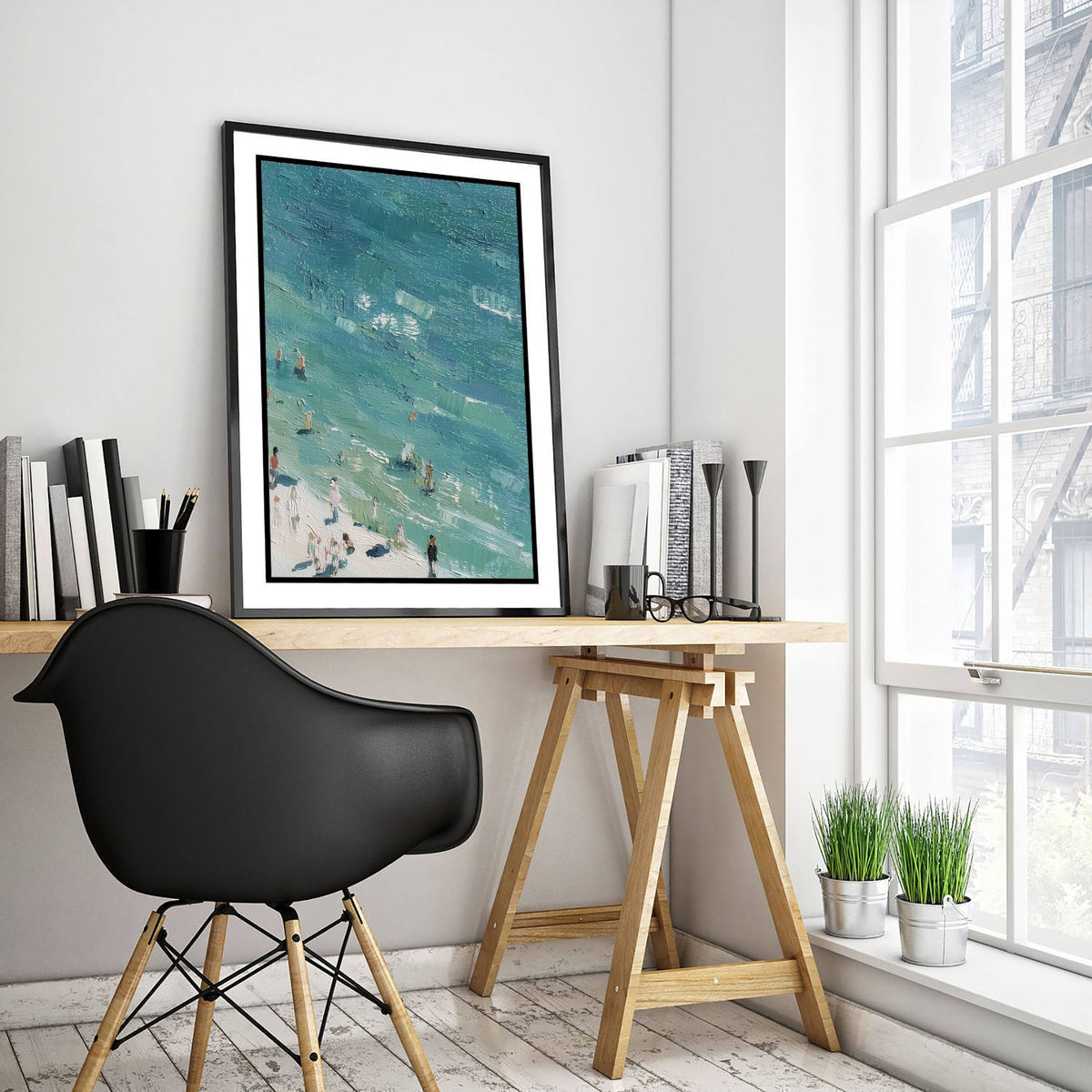Whitby Beach Travel Poster - Aerial Beach Art Print - Impasto Beach Painting - North Yorkshire Panel 3/3