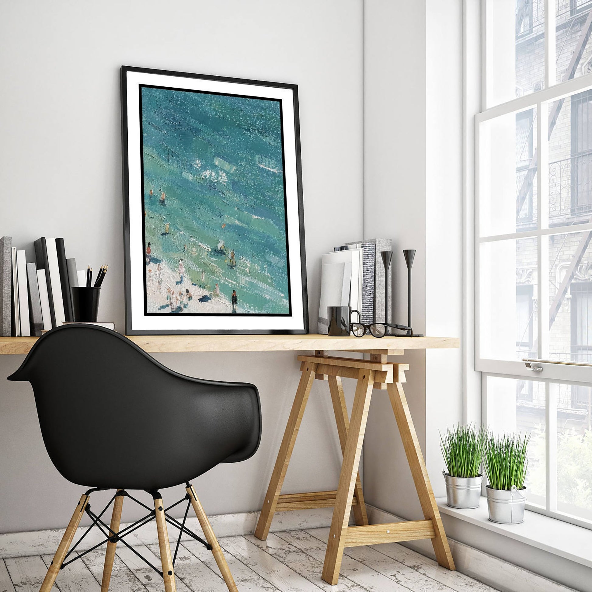 Whitby Beach Travel Poster - Aerial Beach Art Print - Impasto Beach Painting - North Yorkshire Panel 3/3