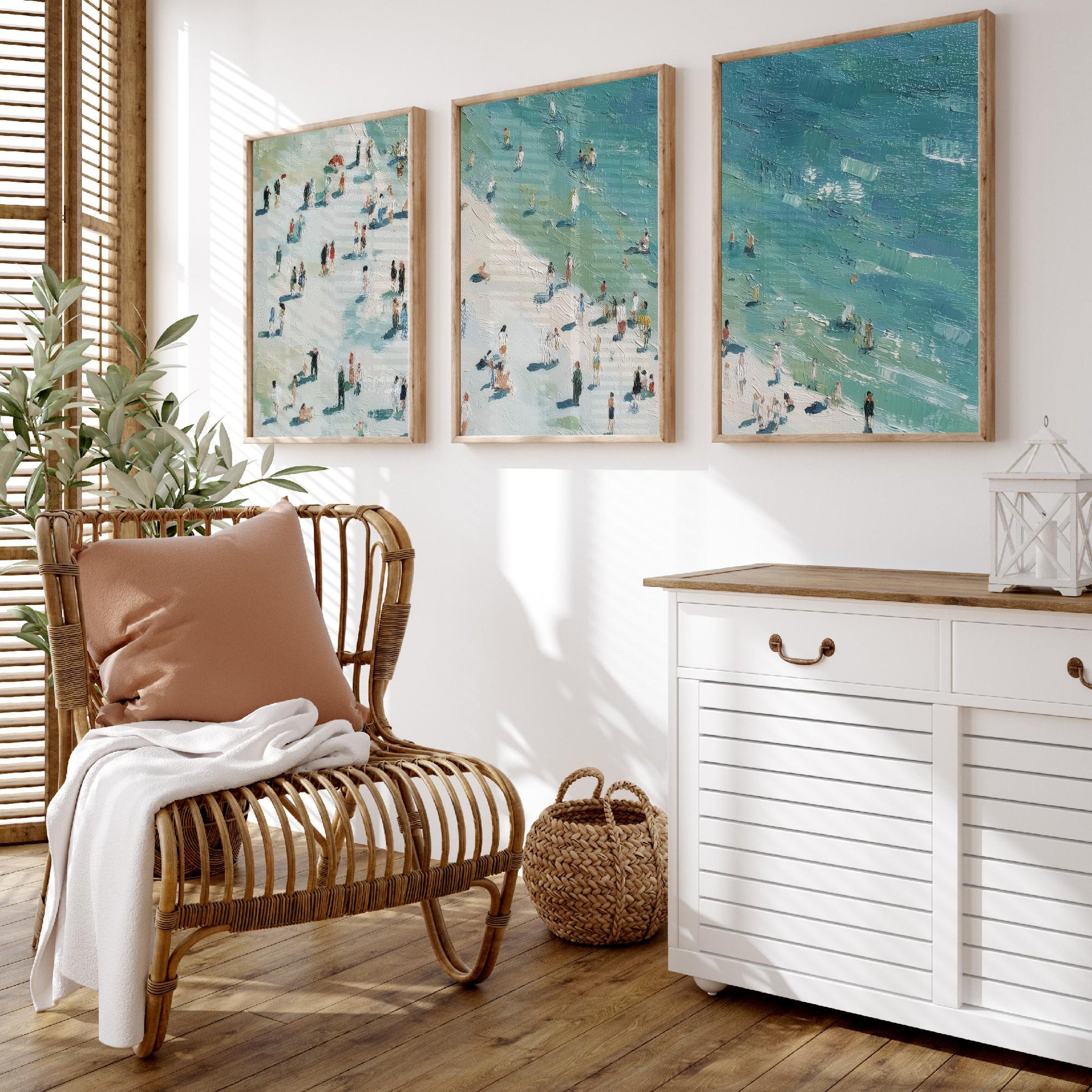 Whitby Beach Set of Three Prints - Aerial North Yorkshire Posters - Palette Knife Oil Painting - Muted Coastal Wall Art