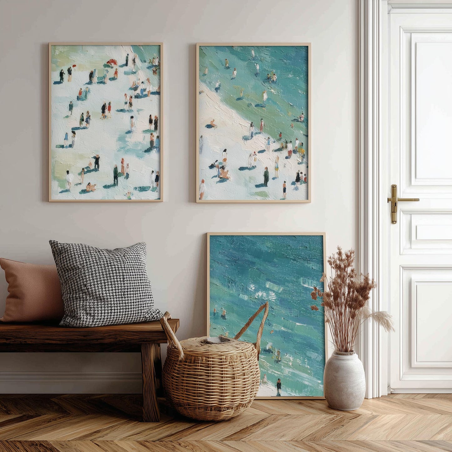 Whitby Beach Set of Three Prints - Aerial North Yorkshire Posters - Palette Knife Oil Painting - Muted Coastal Wall Art