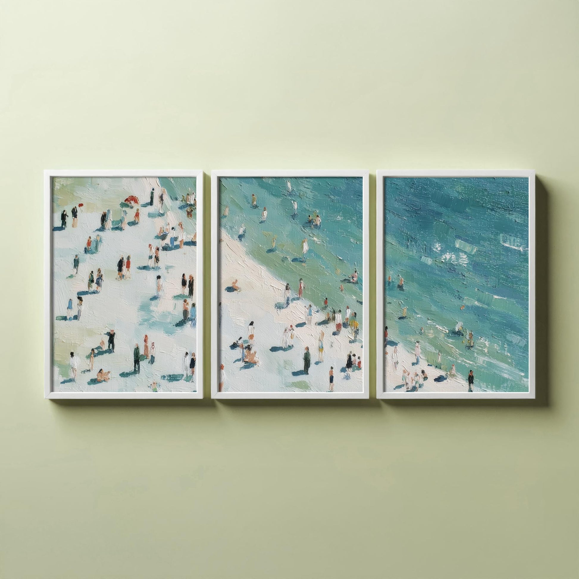 Whitby Beach Set of Three Prints - Aerial North Yorkshire Posters - Palette Knife Oil Painting - Muted Coastal Wall Art