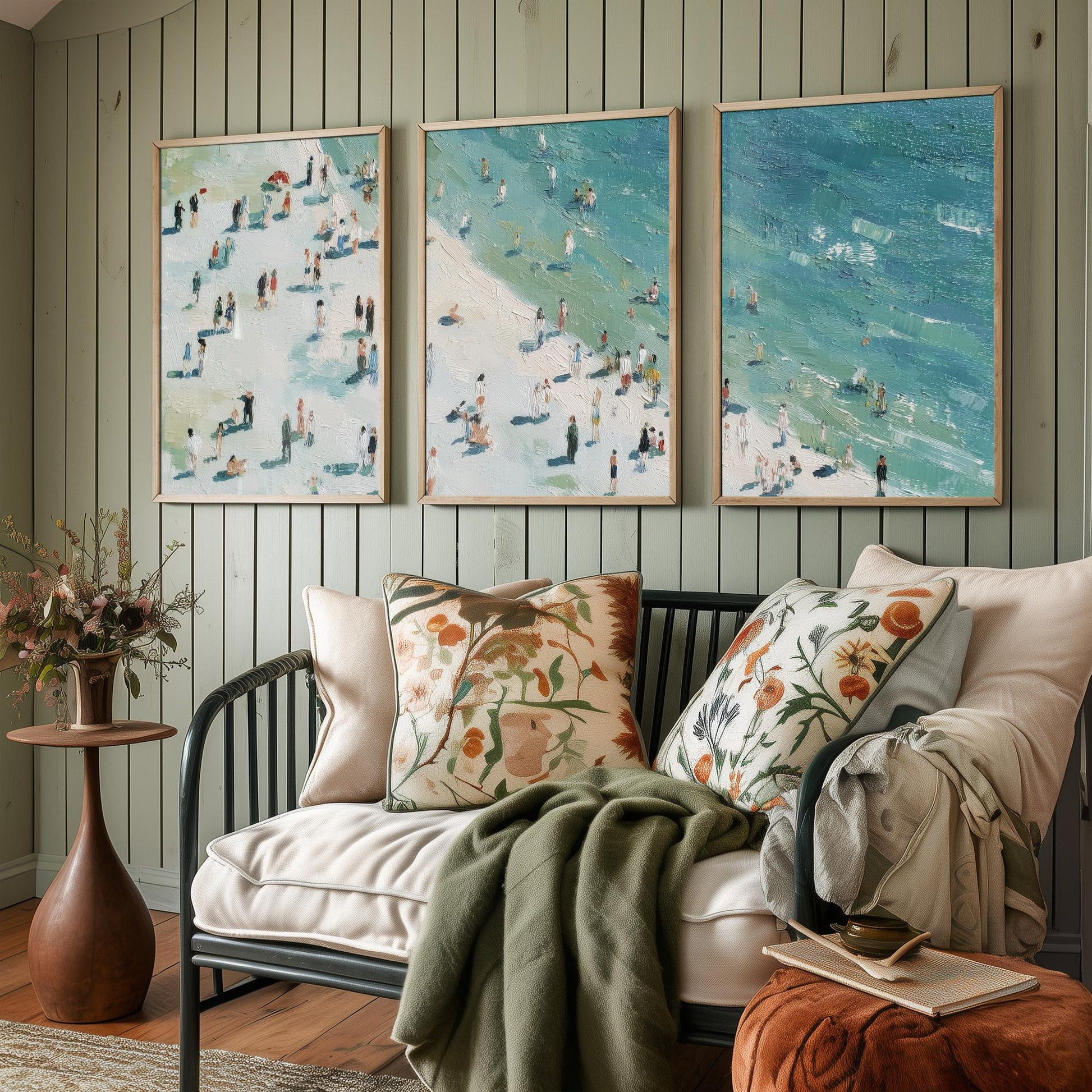 Whitby Beach Set of Three Prints - Aerial North Yorkshire Posters - Palette Knife Oil Painting - Muted Coastal Wall Art