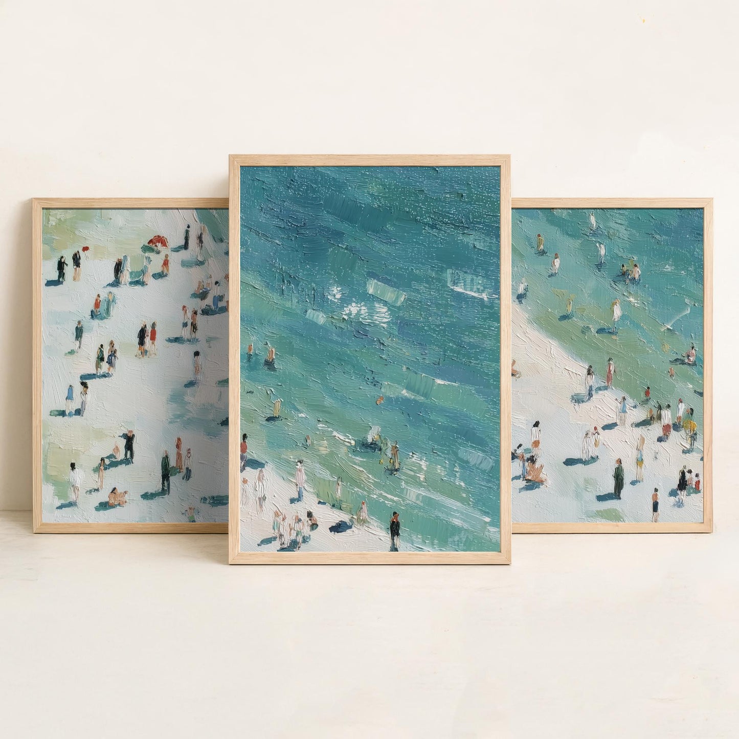 Whitby Beach Set of Three Prints - Aerial North Yorkshire Posters - Palette Knife Oil Painting - Muted Coastal Wall Art