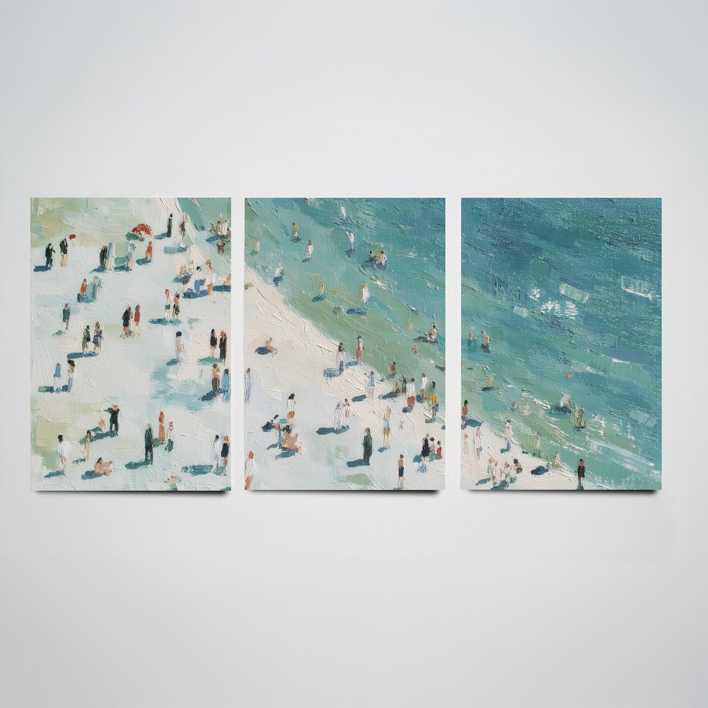 Whitby Beach Set of Three Prints - Aerial North Yorkshire Posters - Palette Knife Oil Painting - Muted Coastal Wall Art