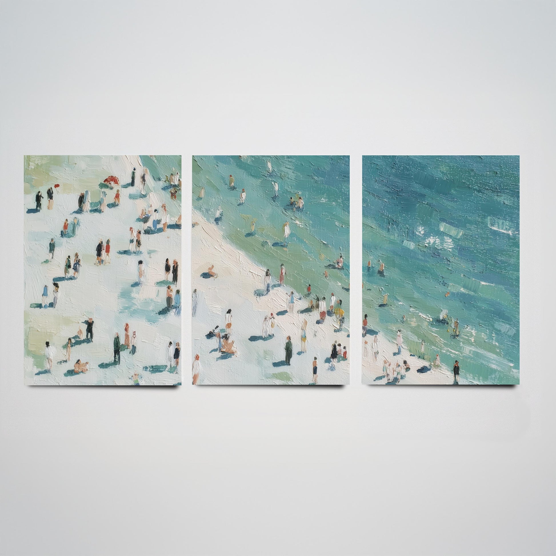 Whitby Beach Set of Three Prints - Aerial North Yorkshire Posters - Palette Knife Oil Painting - Muted Coastal Wall Art