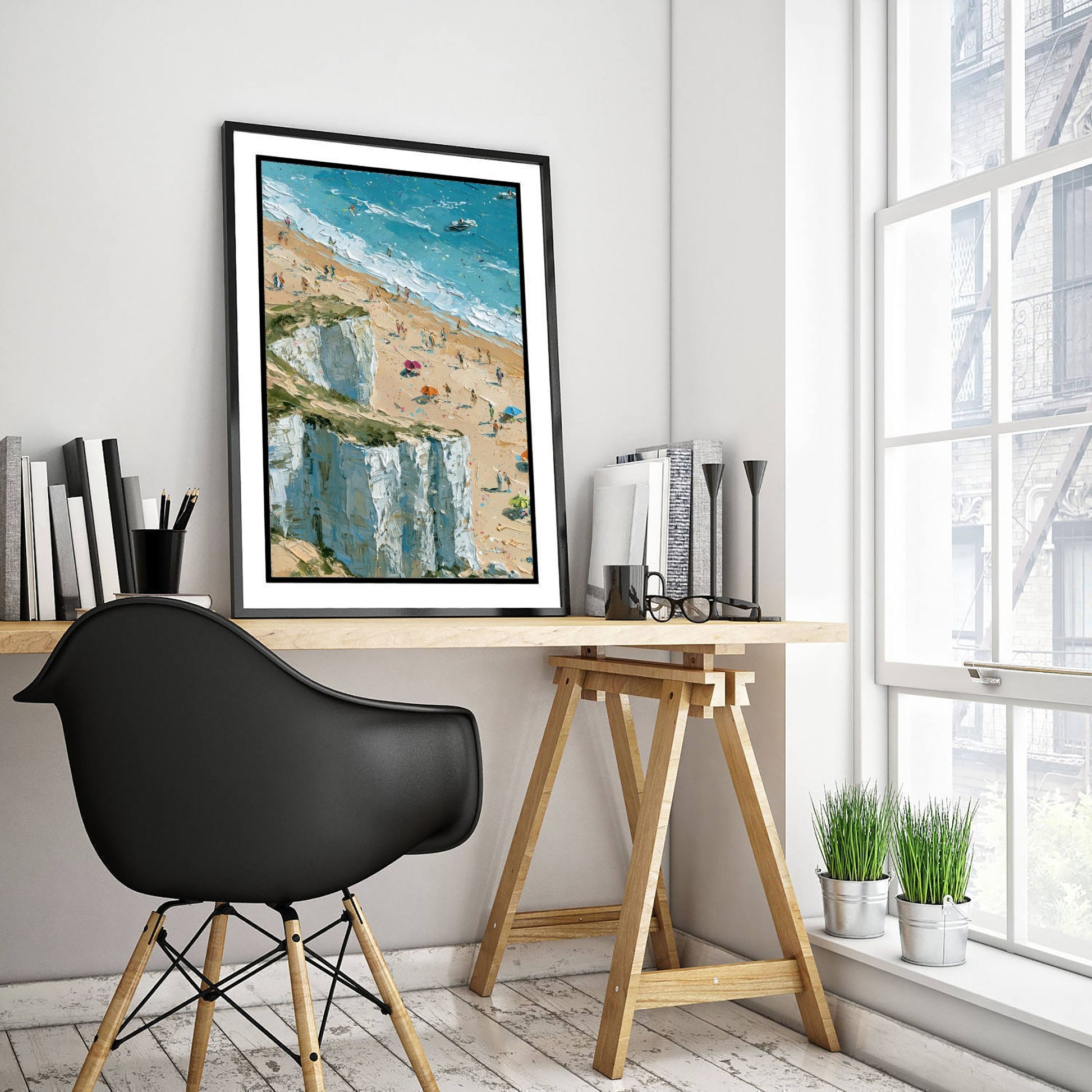 Whiterocks Beach Portrush Travel Poster - Aerial Beach Art Print - Impasto Beach Painting - County Antrim Panel 1/3