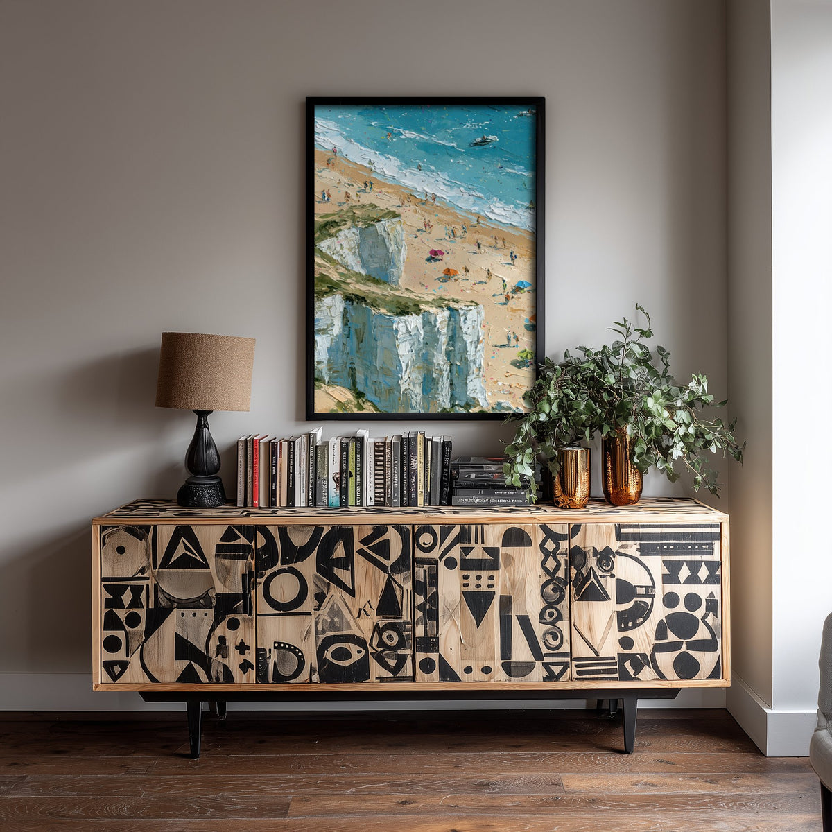 Whiterocks Beach Portrush Travel Poster - Aerial Beach Art Print - Impasto Beach Painting - County Antrim Panel 1/3