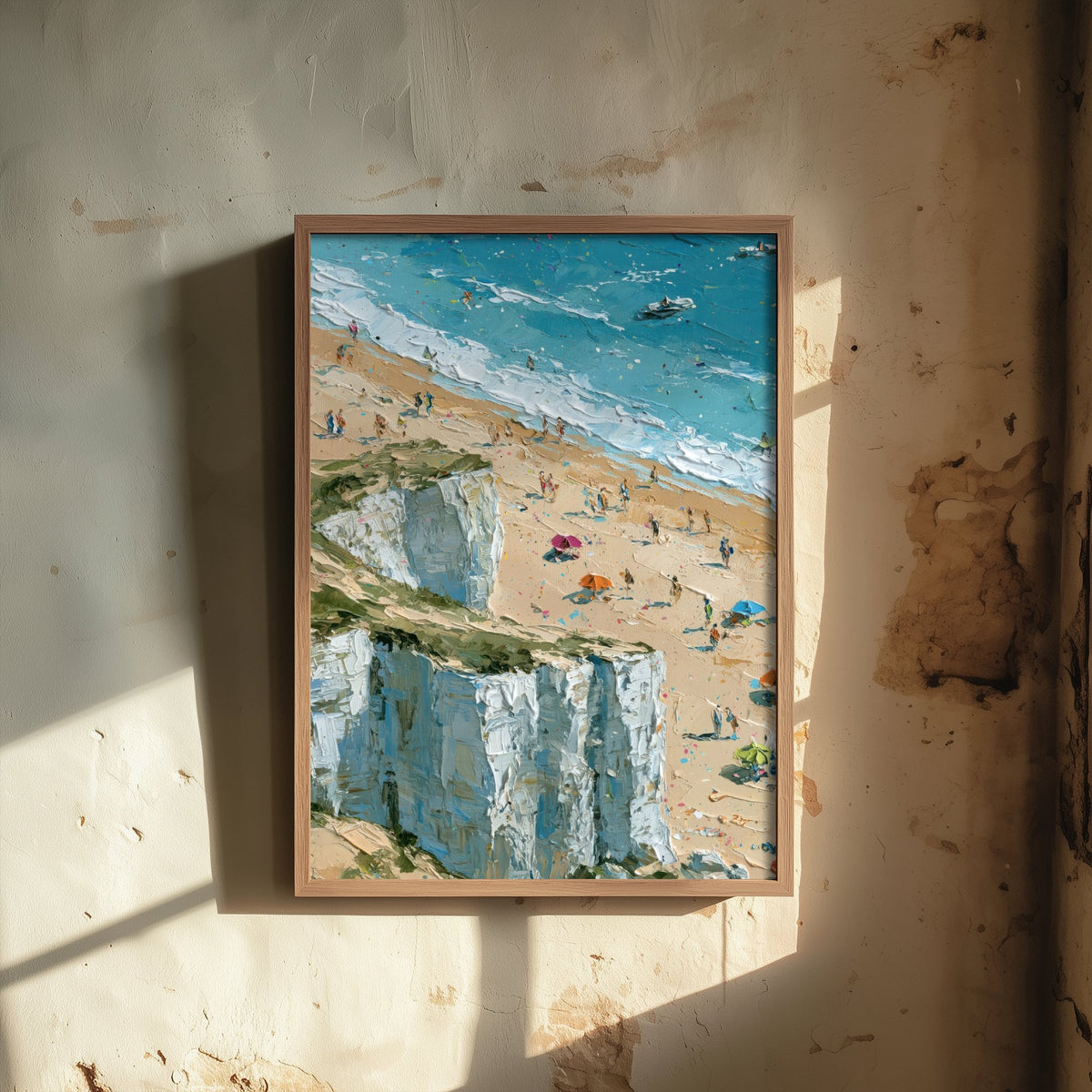 Whiterocks Beach Portrush Travel Poster - Aerial Beach Art Print - Impasto Beach Painting - County Antrim Panel 1/3