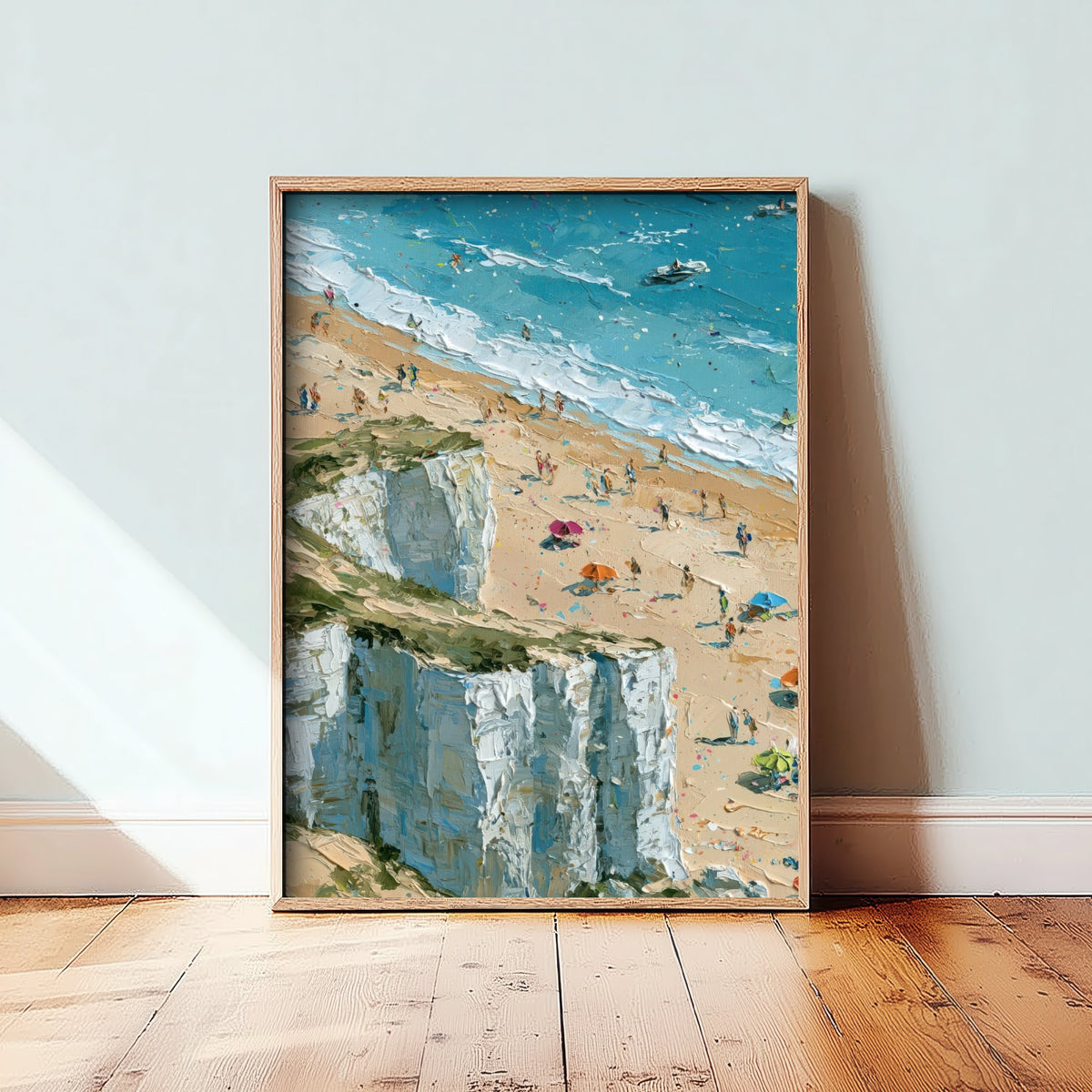 Whiterocks Beach Portrush Travel Poster - Aerial Beach Art Print - Impasto Beach Painting - County Antrim Panel 1/3