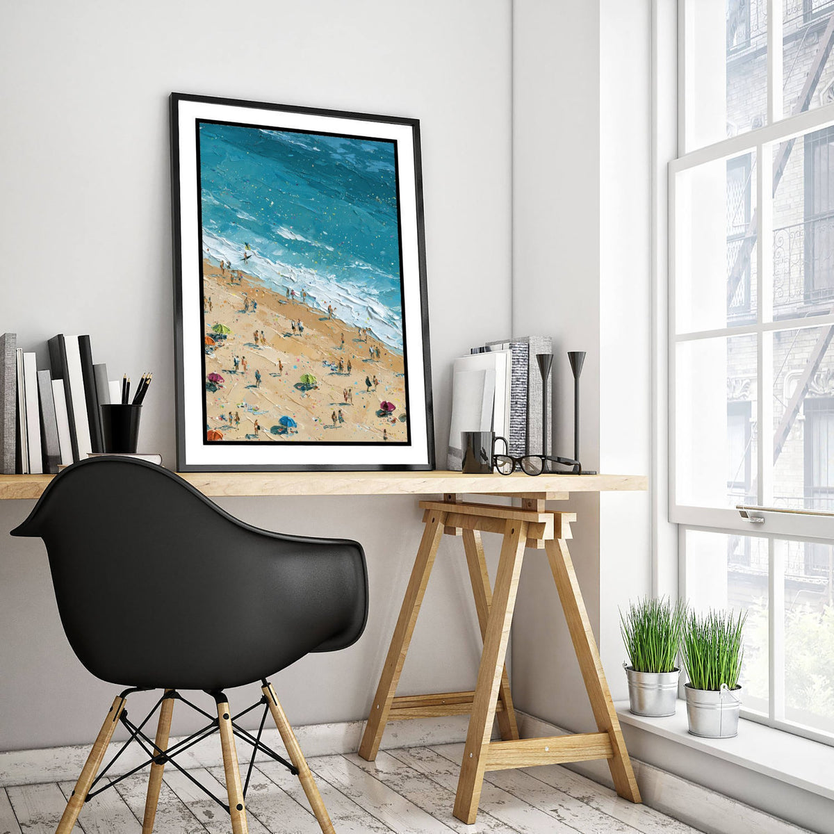 Whiterocks Beach Portrush Travel Poster - Aerial Beach Art Print - Impasto Beach Painting - County Antrim Panel 2/3