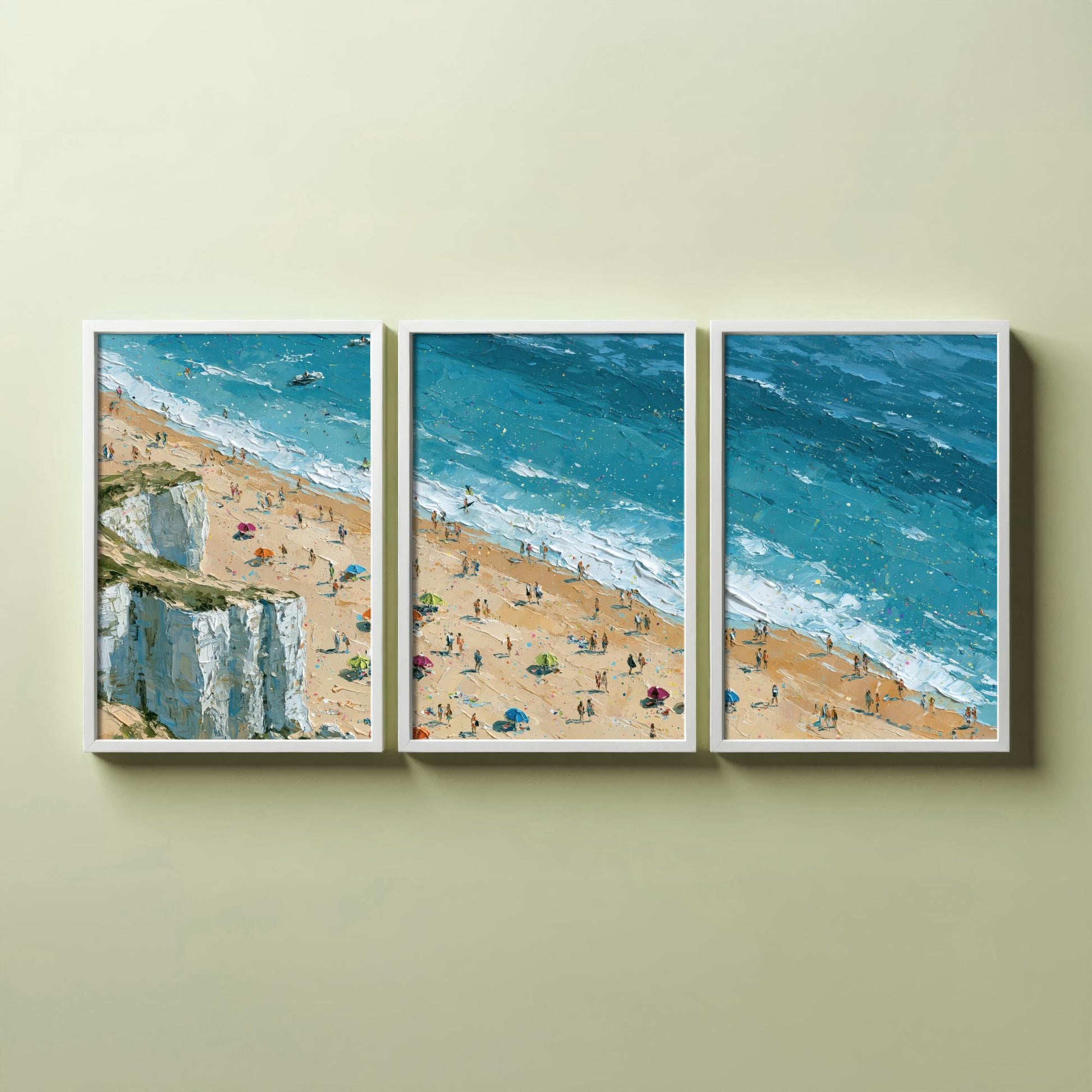 Set of Three Whiterocks Beach Portrush Prints - Aerial Coastal Oil Painting Posters - Colourful Seaside Wall Art - Northern Ireland