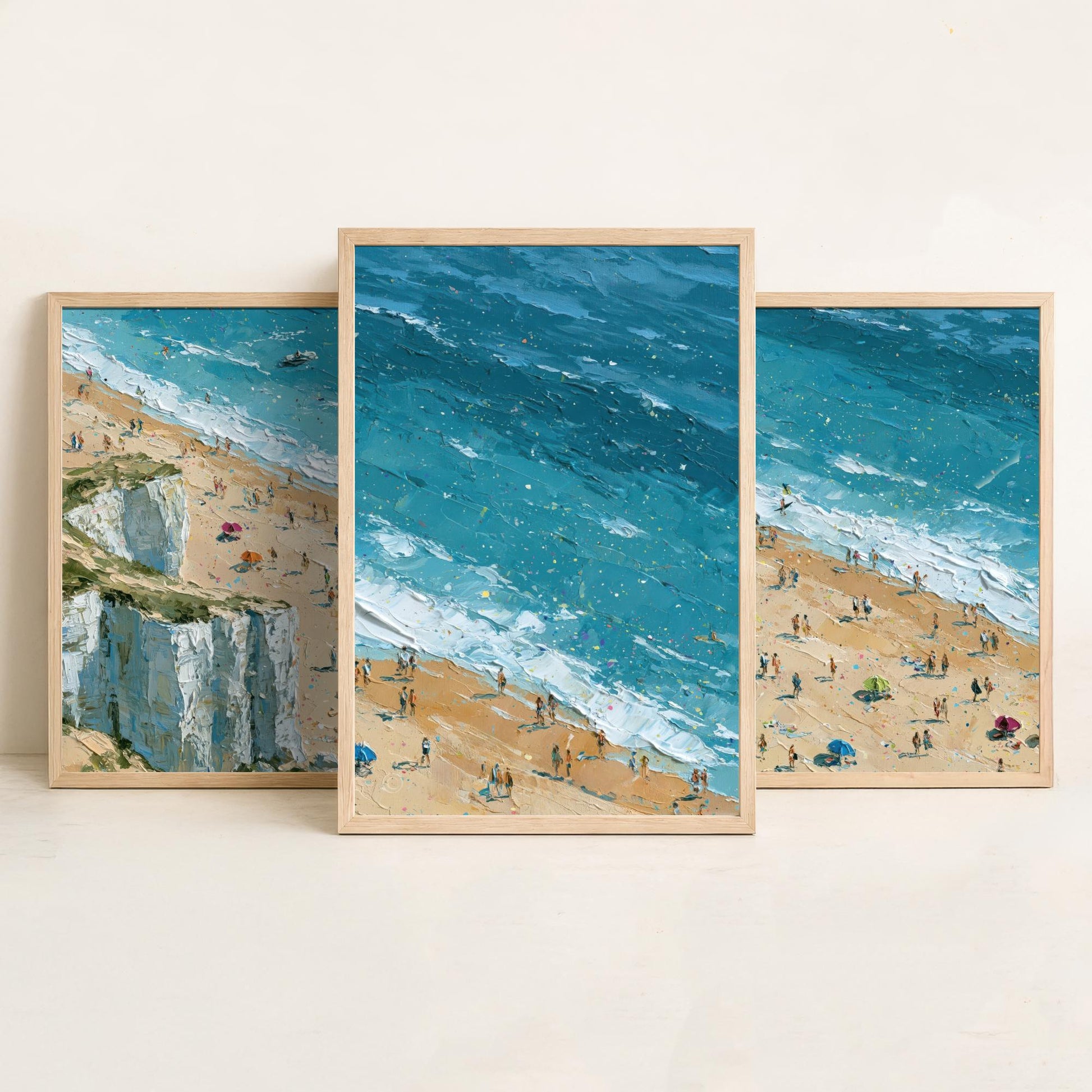 Set of Three Whiterocks Beach Portrush Prints - Aerial Coastal Oil Painting Posters - Colourful Seaside Wall Art - Northern Ireland