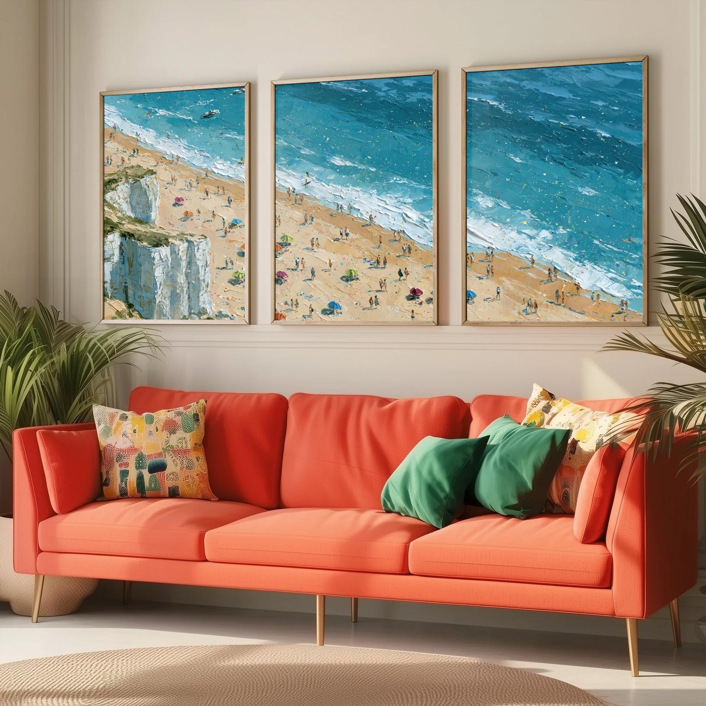 Set of Three Whiterocks Beach Portrush Prints - Aerial Coastal Oil Painting Posters - Colourful Seaside Wall Art - Northern Ireland