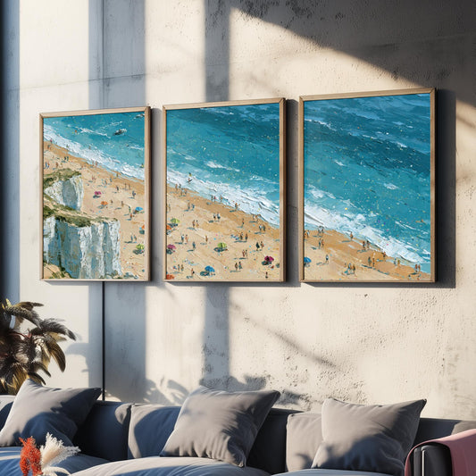 Set of Three Whiterocks Beach Portrush Prints - Aerial Coastal Oil Painting Posters - Colourful Seaside Wall Art - Northern Ireland