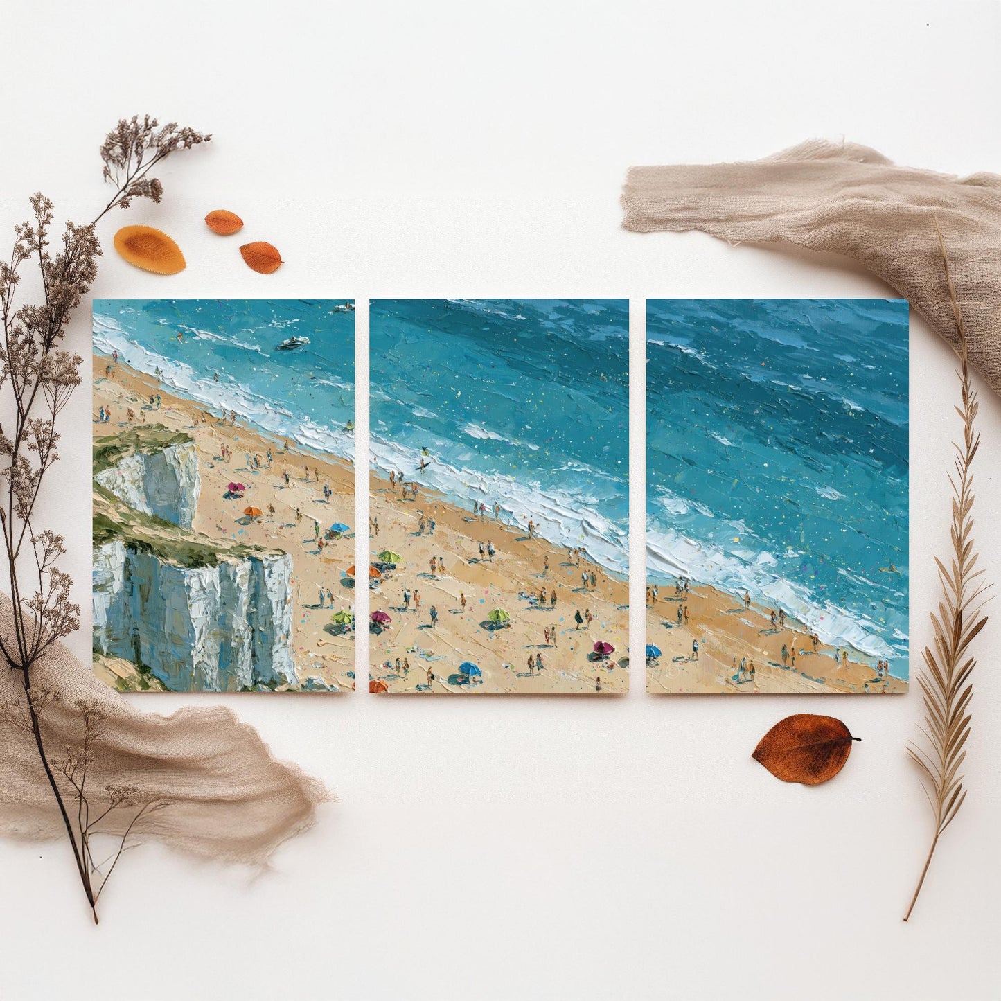Set of Three Whiterocks Beach Portrush Prints - Aerial Coastal Oil Painting Posters - Colourful Seaside Wall Art - Northern Ireland