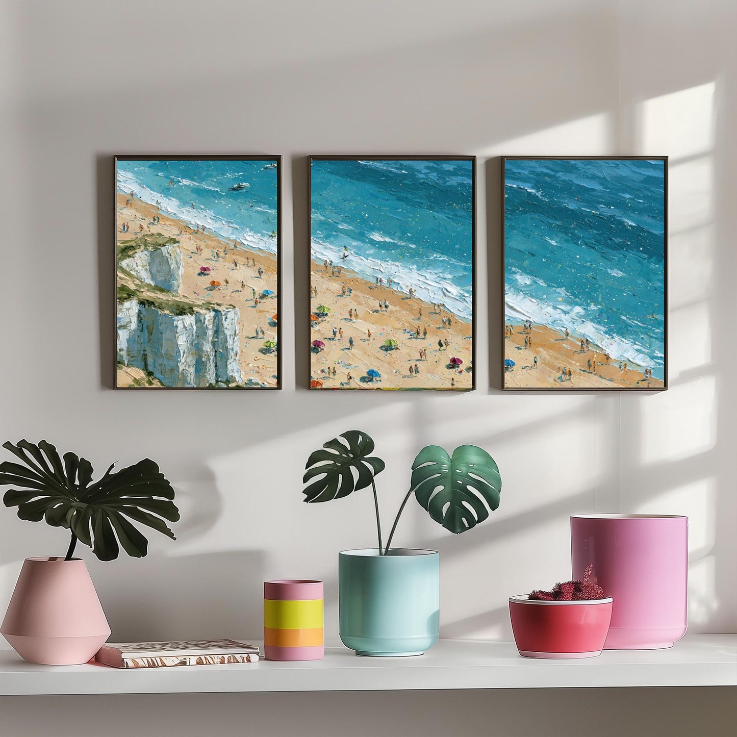 Set of Three Whiterocks Beach Portrush Prints - Aerial Coastal Oil Painting Posters - Colourful Seaside Wall Art - Northern Ireland